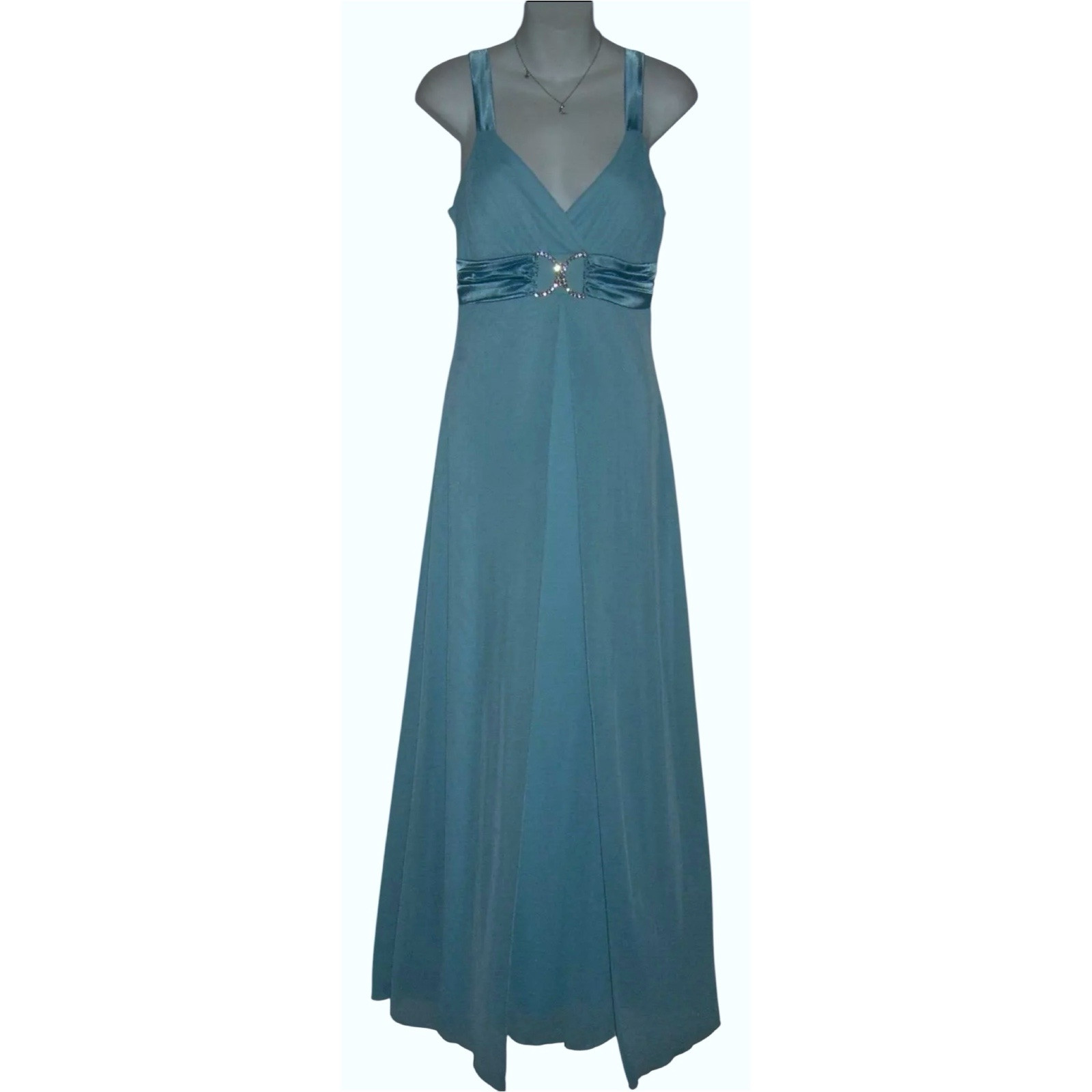 Taboo Dress Vintage 90s Aqua Mermaid Mermaidcore Bling y2k Rhinestone Satin Gown