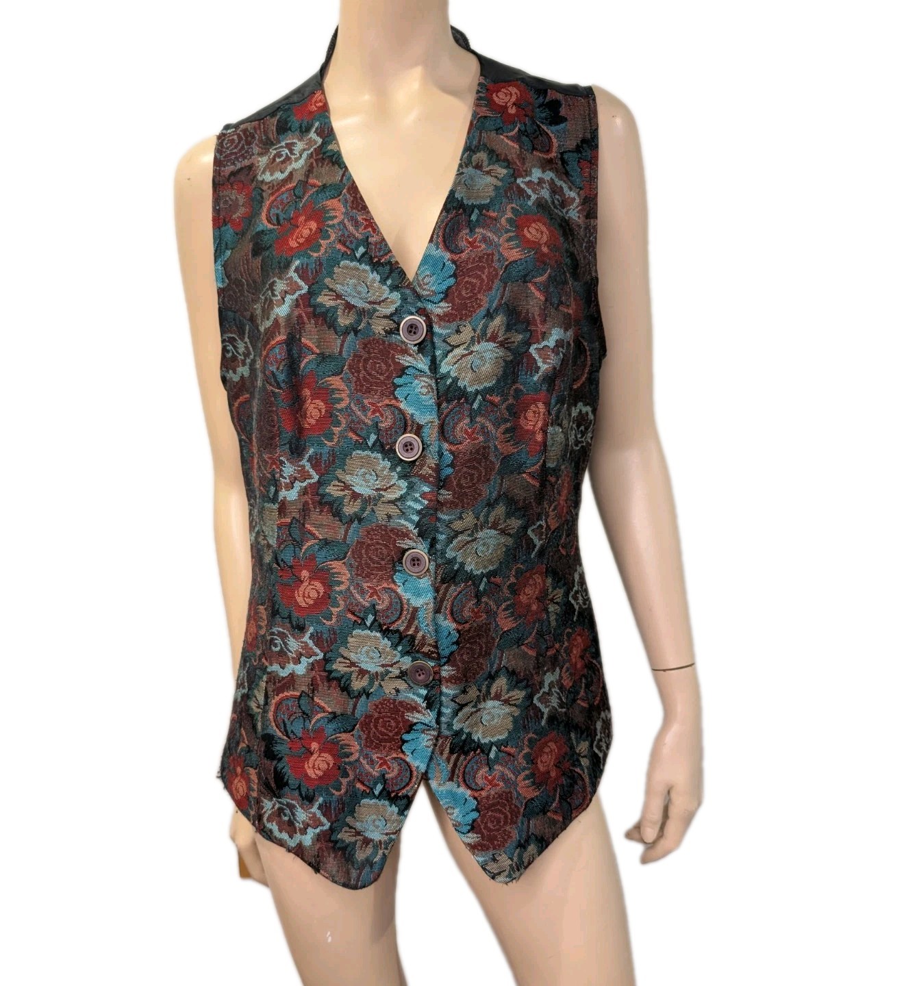 Vintage Floral Tapestry Vest 90s Cottagecore Grandma Boho Waistcoat 16XL Carlo