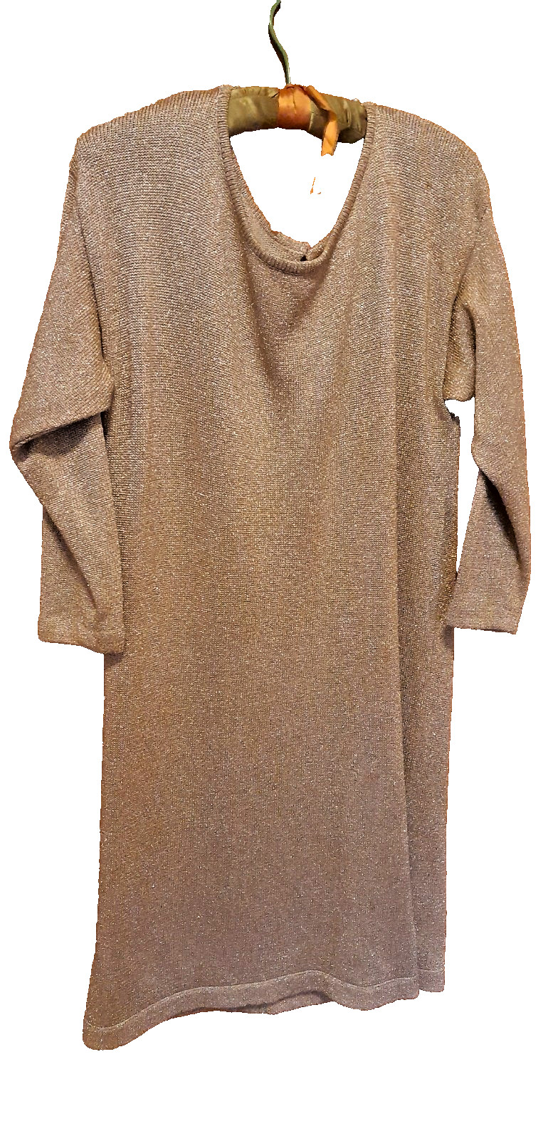 Vintage 1960s 1970s Metallic Gold Loose-Fit Knit Dress (Large, Waist 34″)