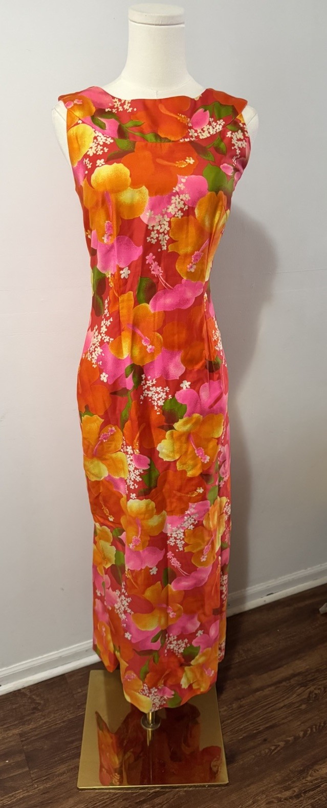 Vintage 1960s Hawaiian Hukilau Fashions Maxi Dress With Train Cotton Size 10