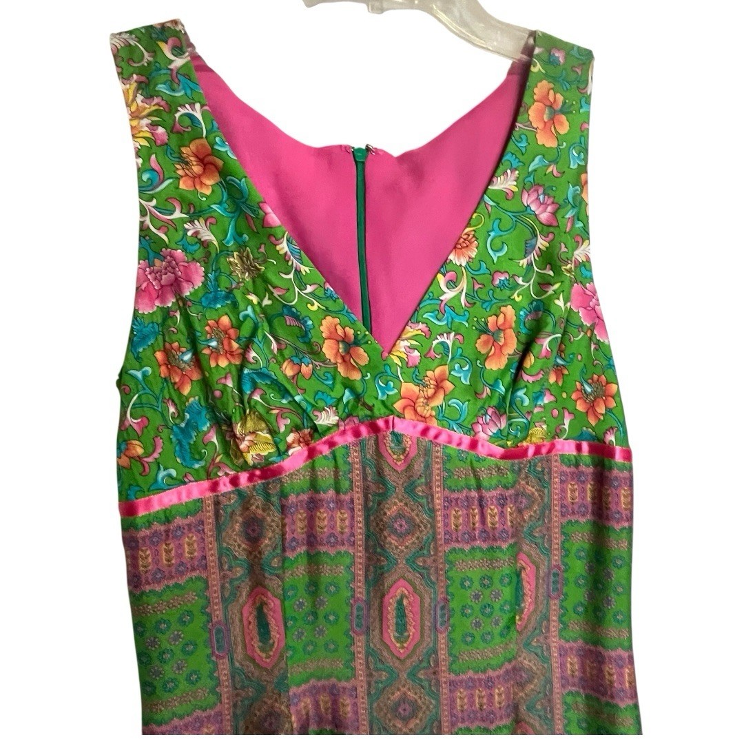 Vintage ABS Allen Schwartz Pink And Green Silk Dress