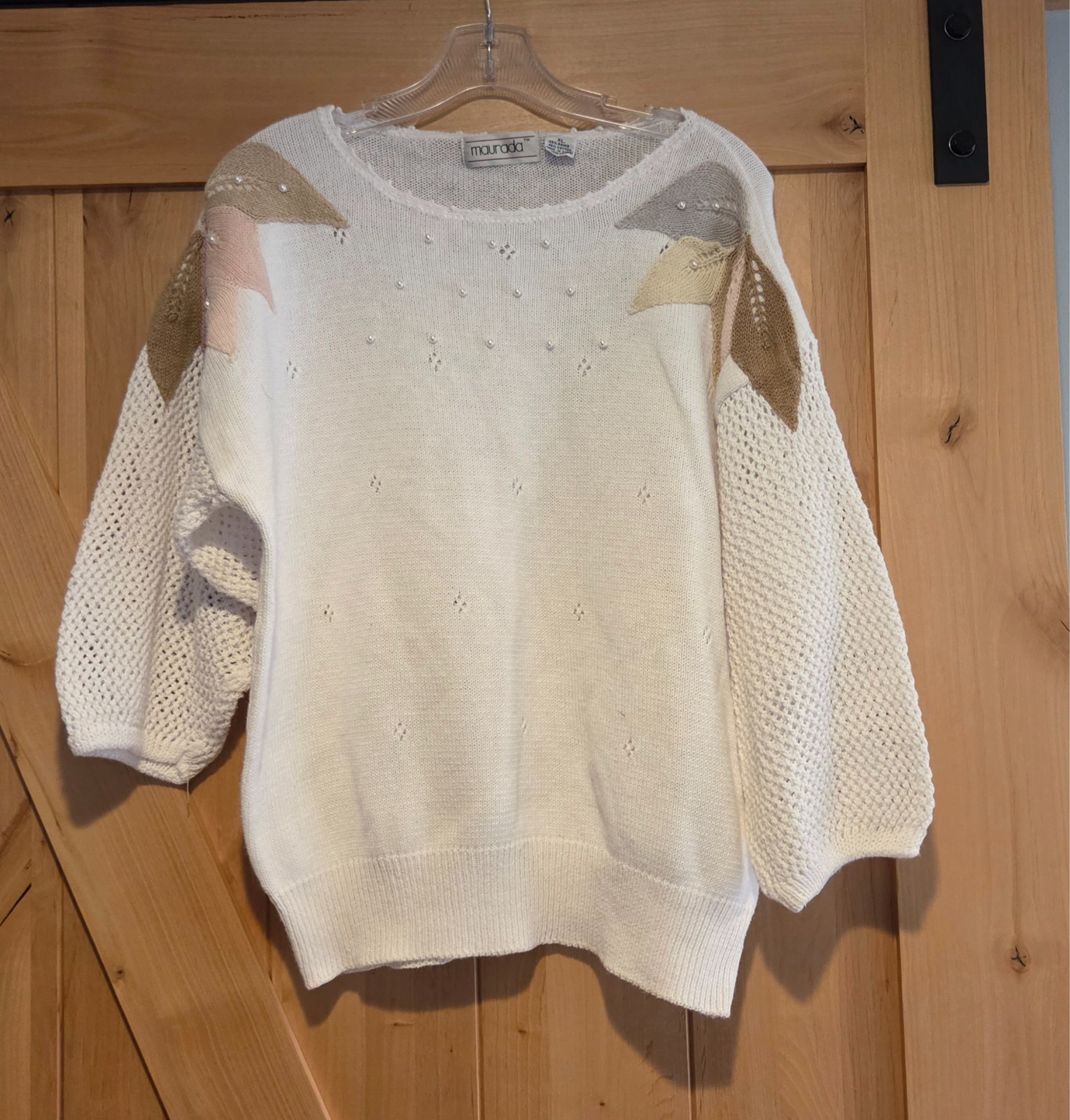 New! VTG 80s 90s Sweater Sz XL Leaf Shoulder Quirky Dolman Mesh Sleeve Maurada