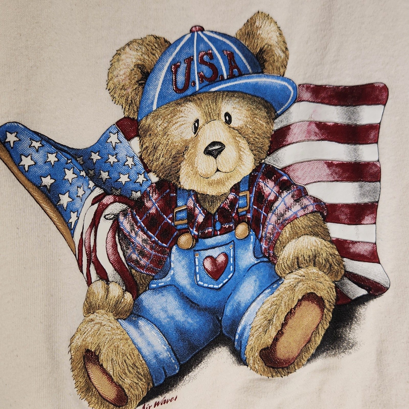 VTG XL Teddy Bear USA Tshirt Americana Grandmacore 90s Red White Blue Cotton