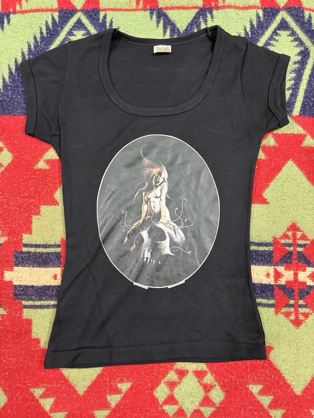 Vtg 70s ROACH Iron On T Shirt M Womens Fantasy Succubus Skull Metal Dark Art