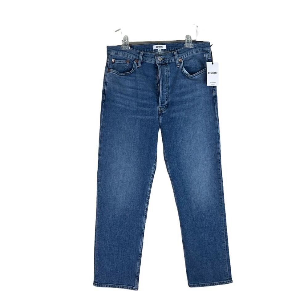 RE/DONE 70s Stove Pipe Jeans Blue Shadow High Rise Straight Leg NWT Sz 32
