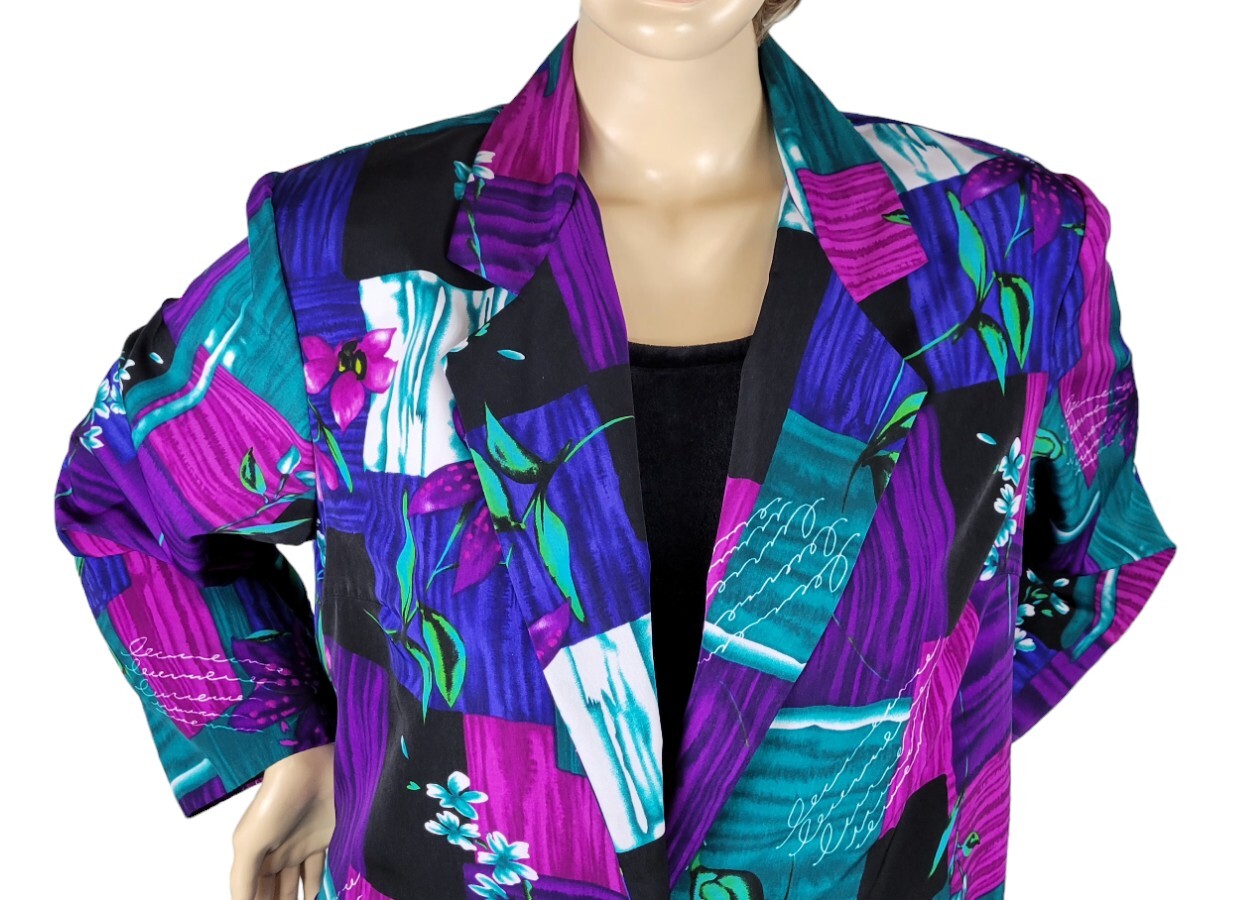 Vintage BFA Classics Womens Abstract Floral Jacket Pockets Blazer Jacket Size 1X