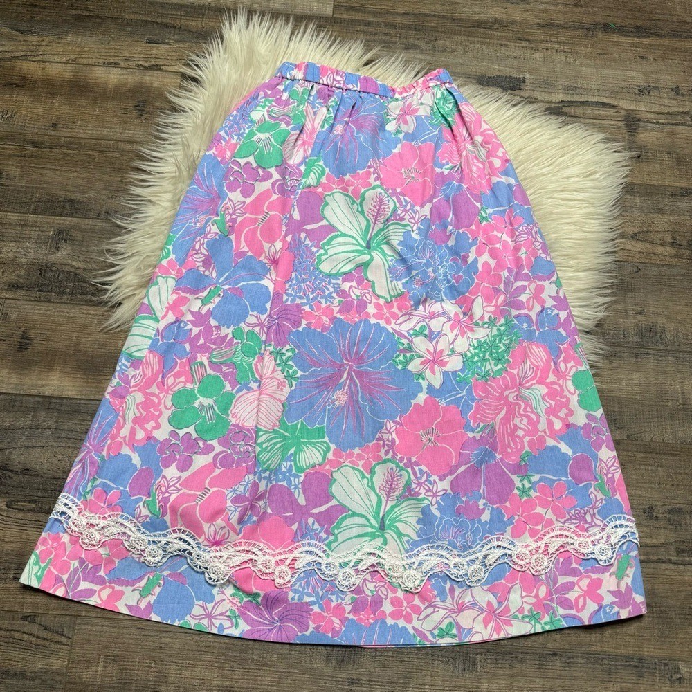 Vintage Lilly Pulitzer Pink Green A-Line Midi Skirt Resort Wear Women’s Small