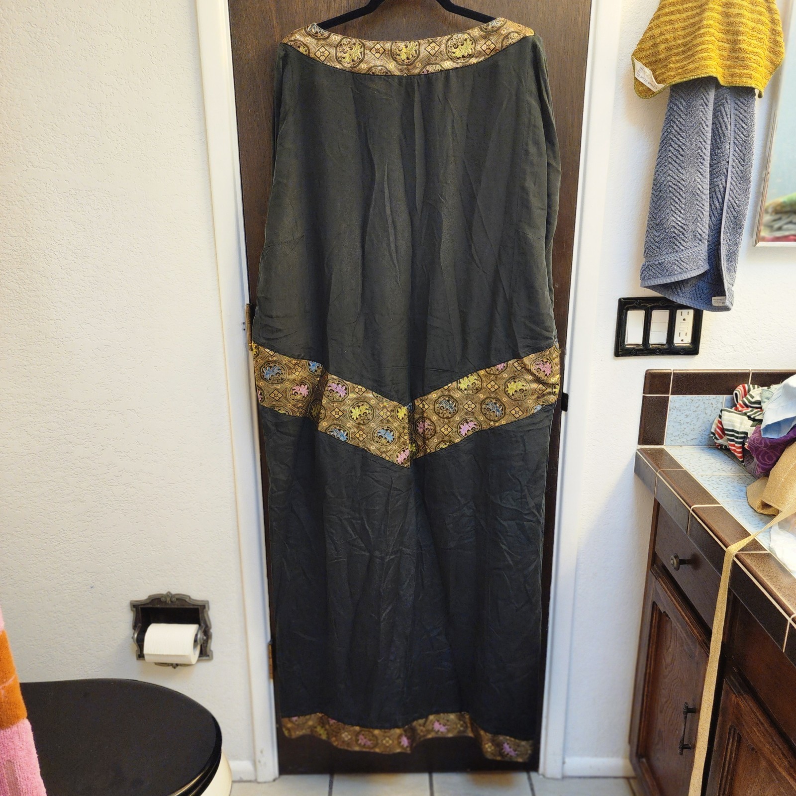 Vintage 80s Does 20s Visage Silk Art Deco Metallic OS Plus Size Dress OS