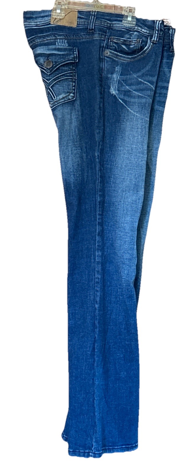 VTG Y2K Vanity Flair Leg Jeans 30 W 35 L Low Rise Pocket Button Flap Grunge