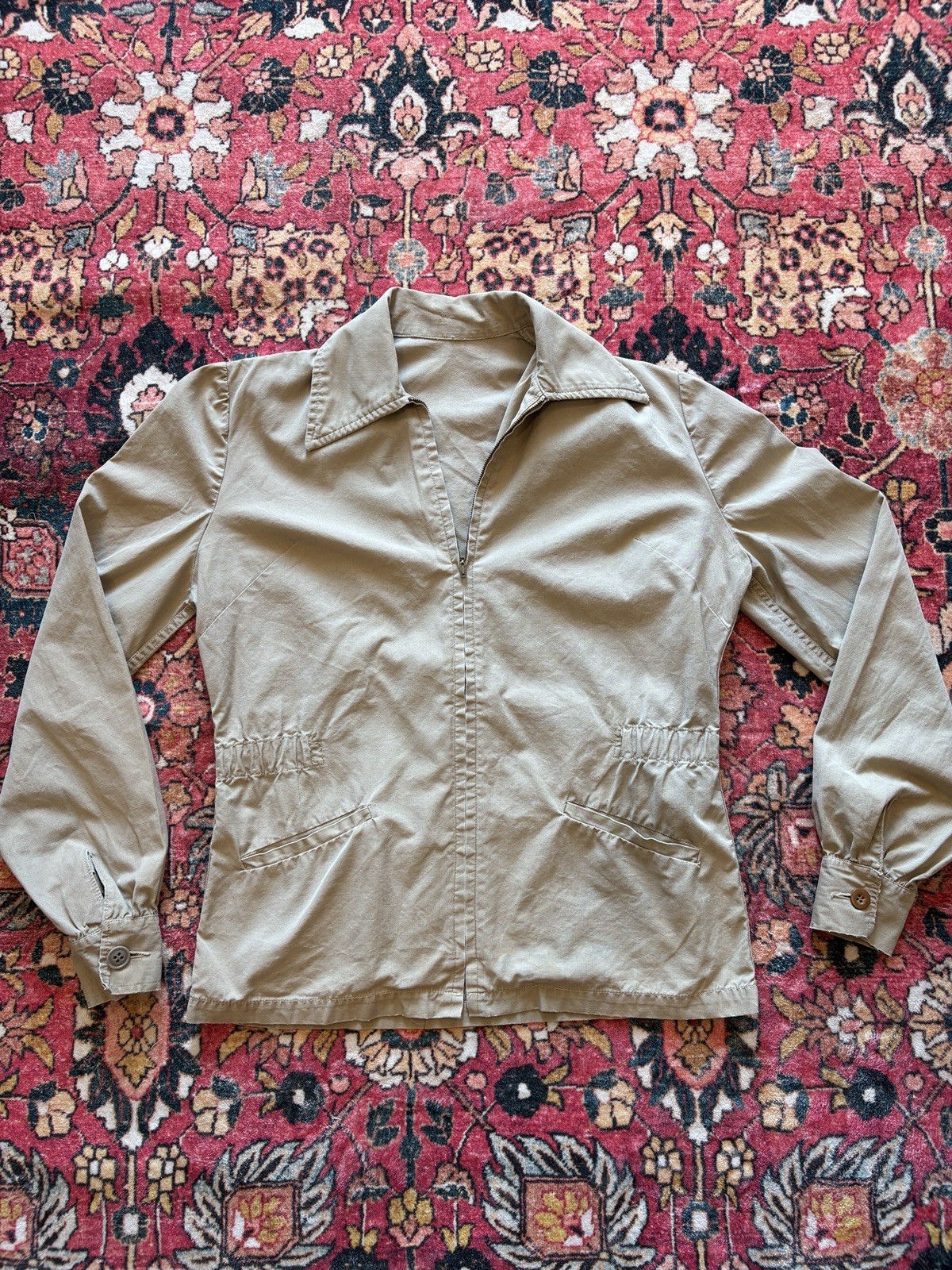 VTG 50s 60s Safari Jacket Twill Khaki Conmar Zipper Lightweight Hunting Jacket M
