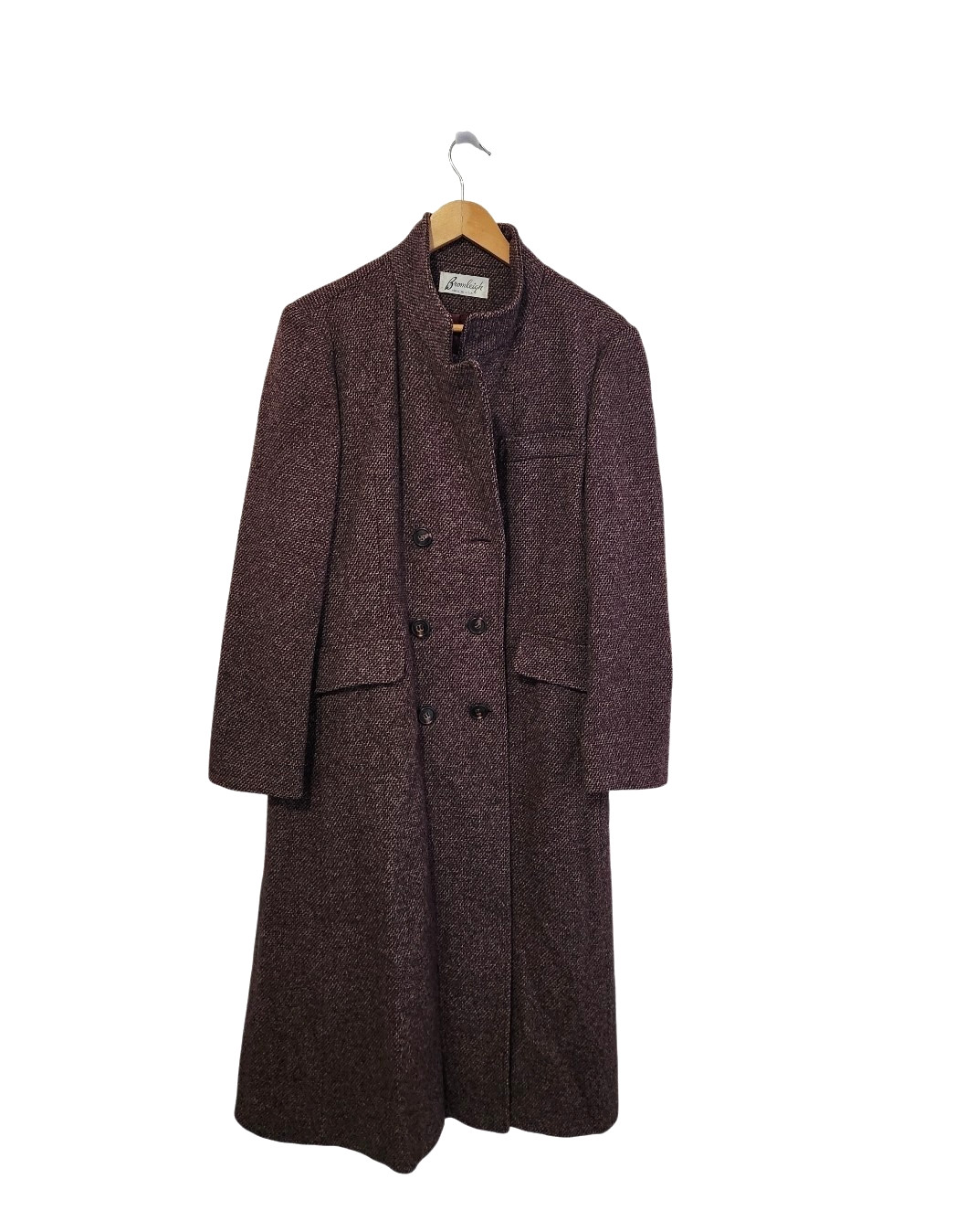 Vtg Bromleigh Burgundy Wool Tweed Double- Breasted Coat Women’s 40″ bust (no sz)