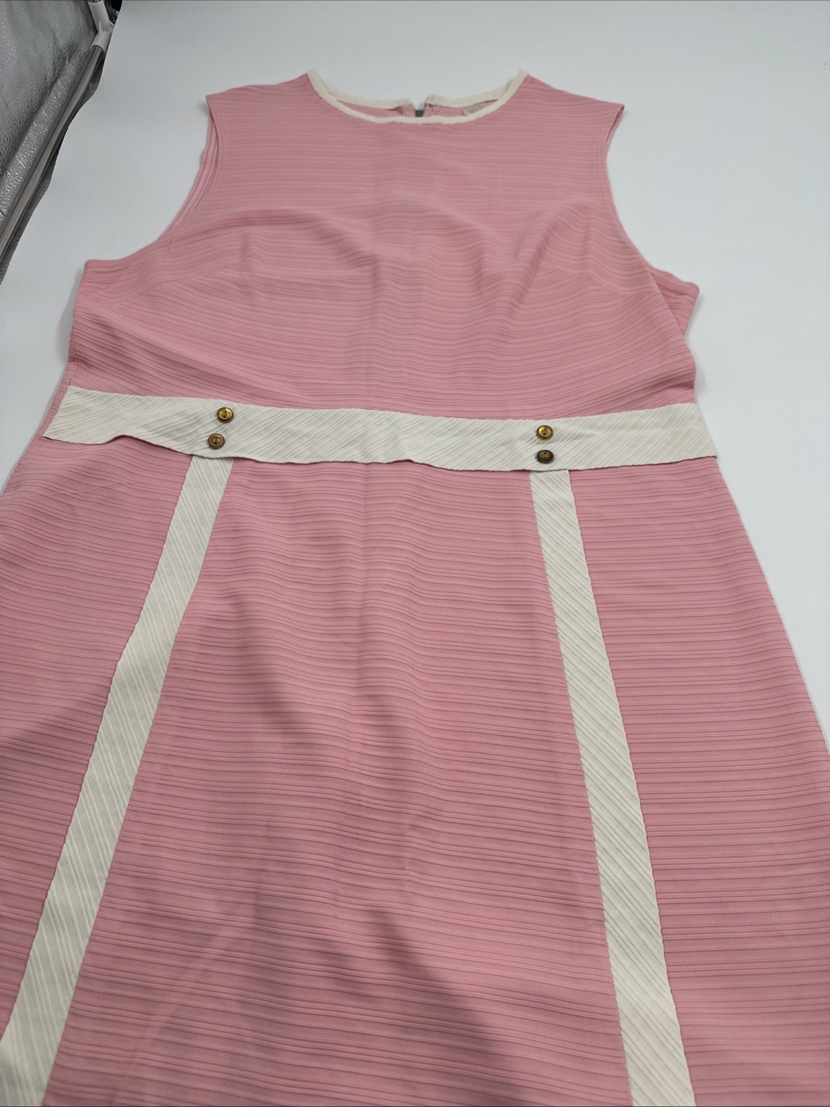 VTG 1960s Womens Sheath Shift Dress Sleeveless Pink White Mod Cloth Hippie(663)