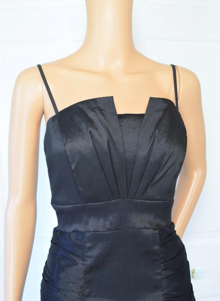 VTG 80s Eureka Black Mini Empire Ruched Shelf Bust Bandage Party Cocktail Dress