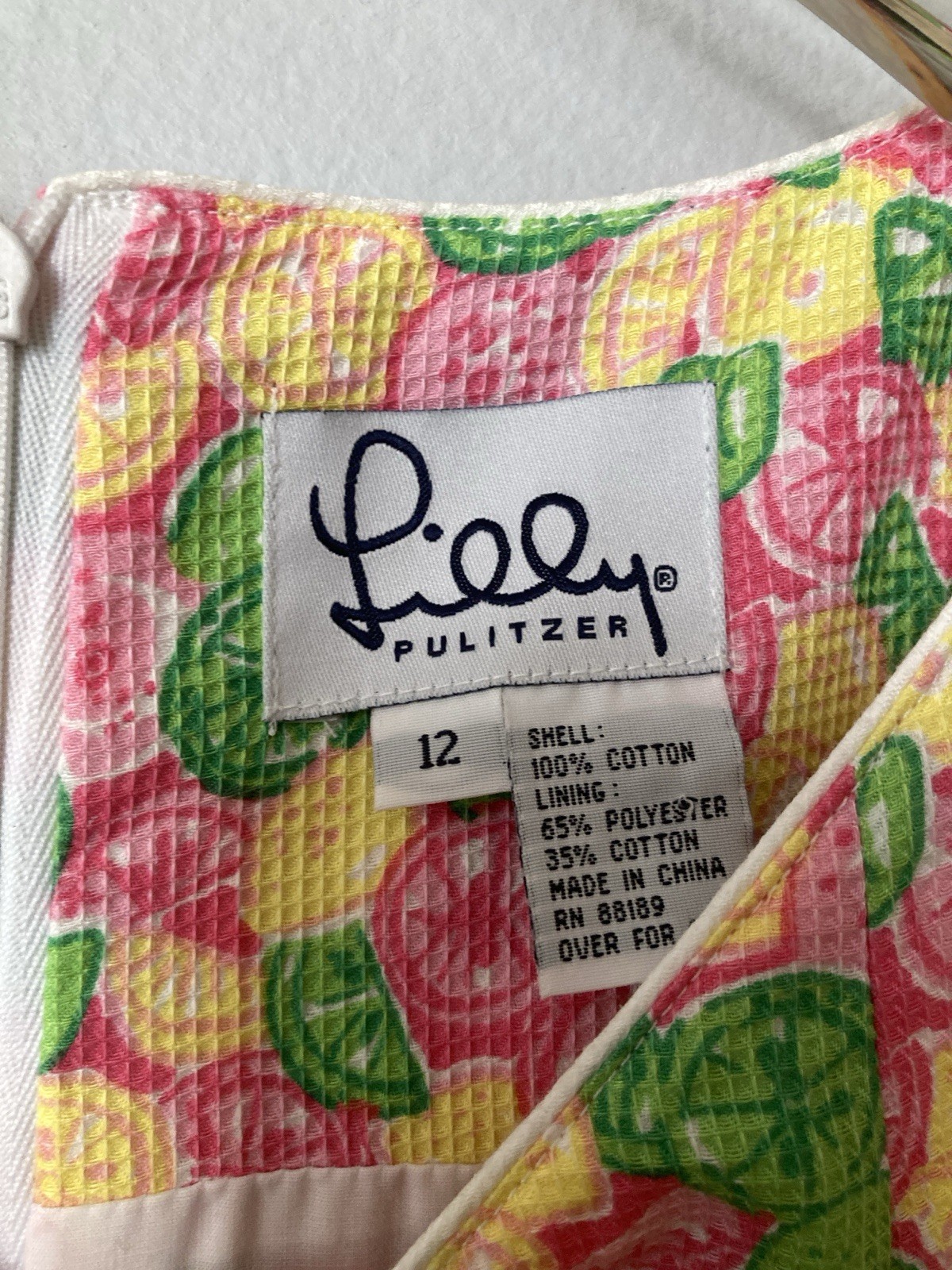 Vintage 90s Lilly Pulitzer Jucy Lucy Dress Size 12 Pink Green Yellow Citrus