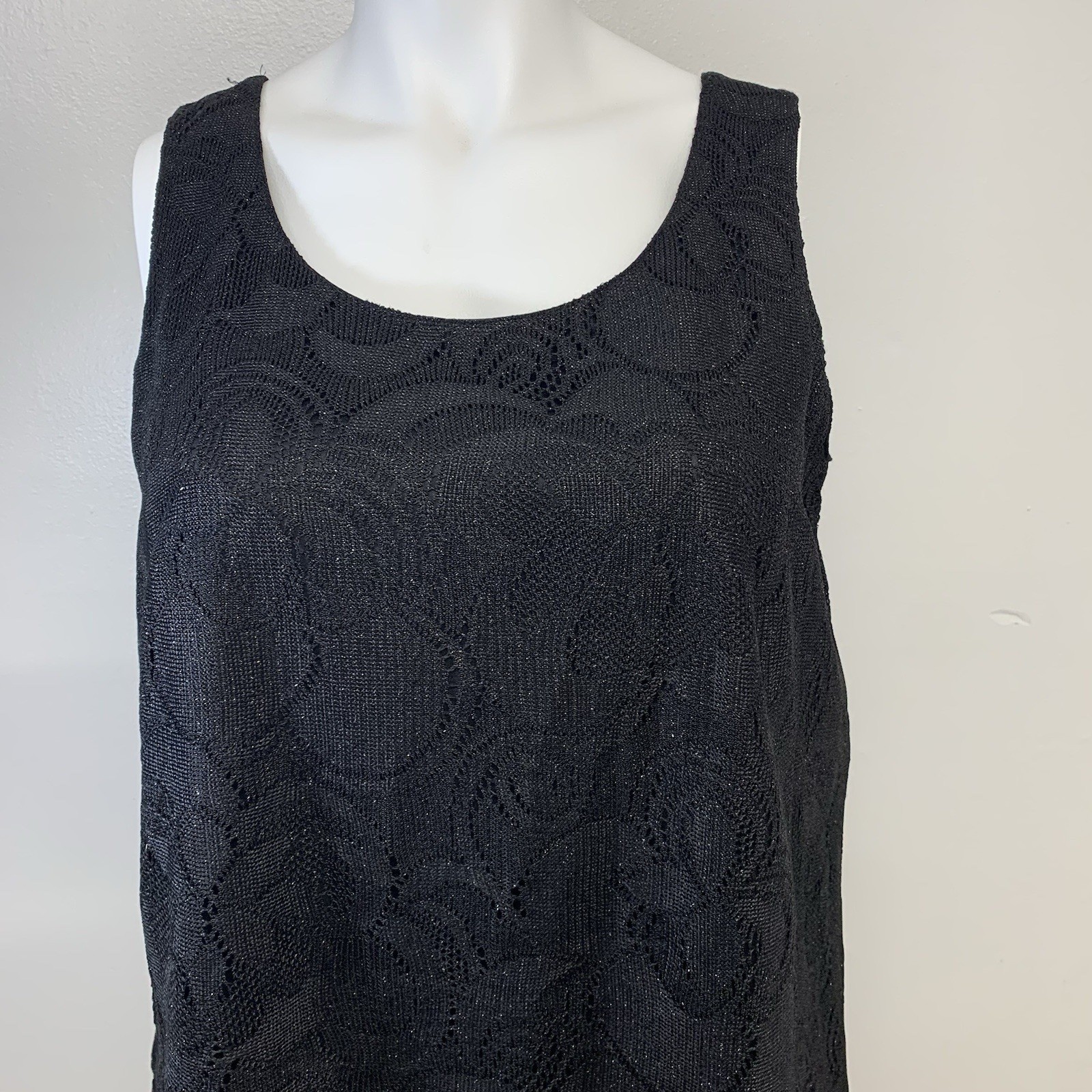 Vtg Onyx Nite Black Sparkle Tank Top 2X Metallic Lined Stretch Classic Formal