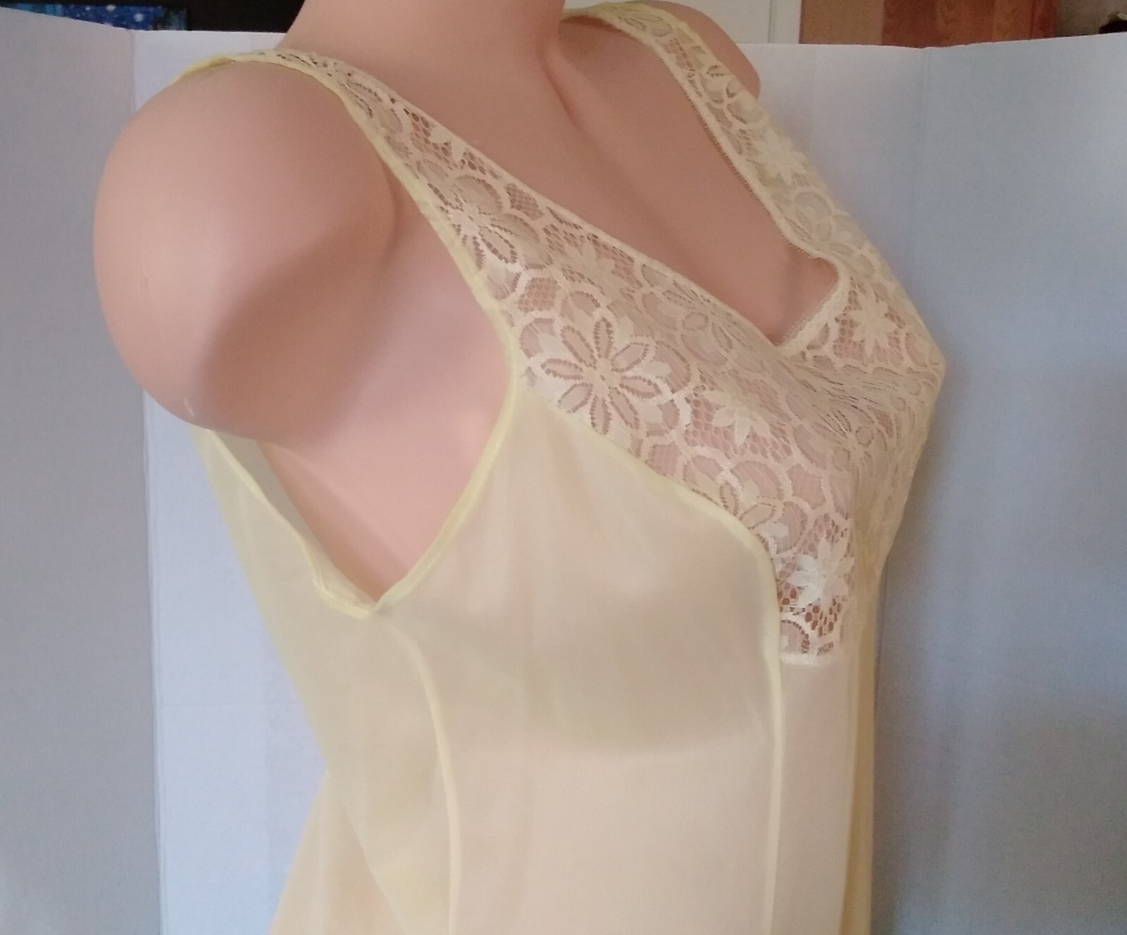 Vintage 60’s Full Slip Dress Chemise European Wide Strap Retro Yellow L
