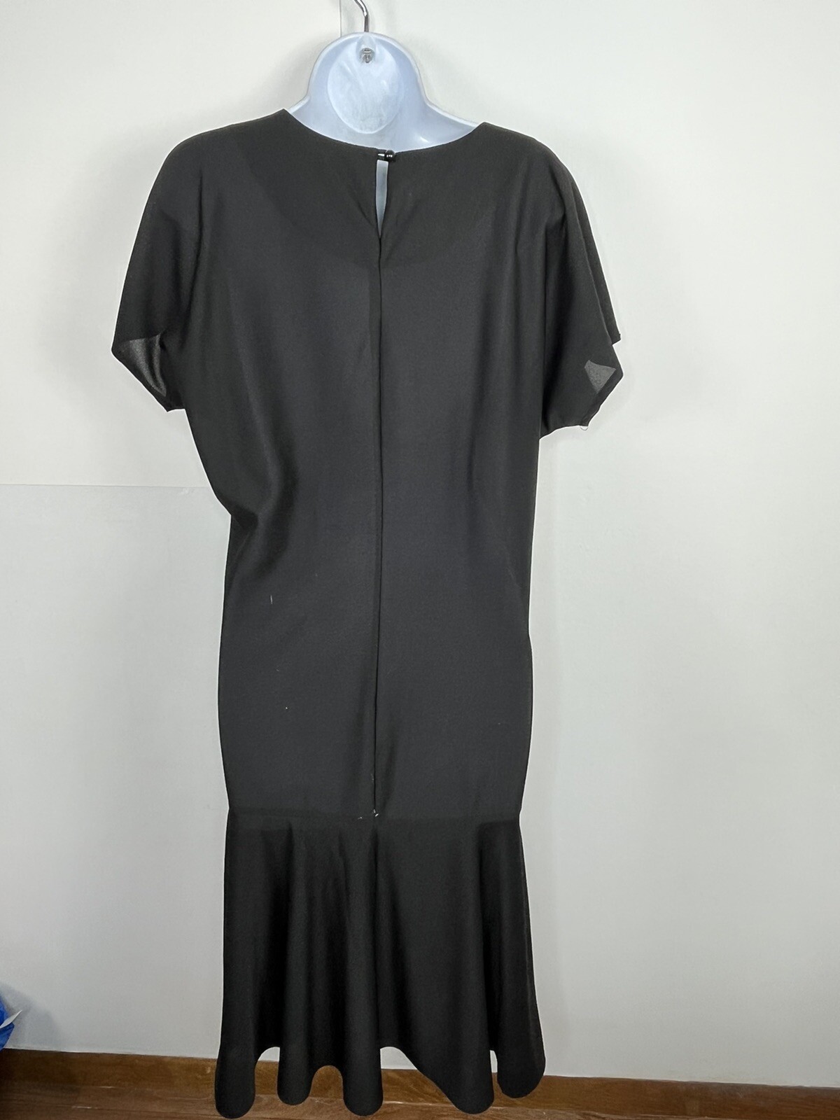 CB NY Black Ruffle Hem Short Sleeve Dress sz 10 Modern Minimalist Chic VINTAGE