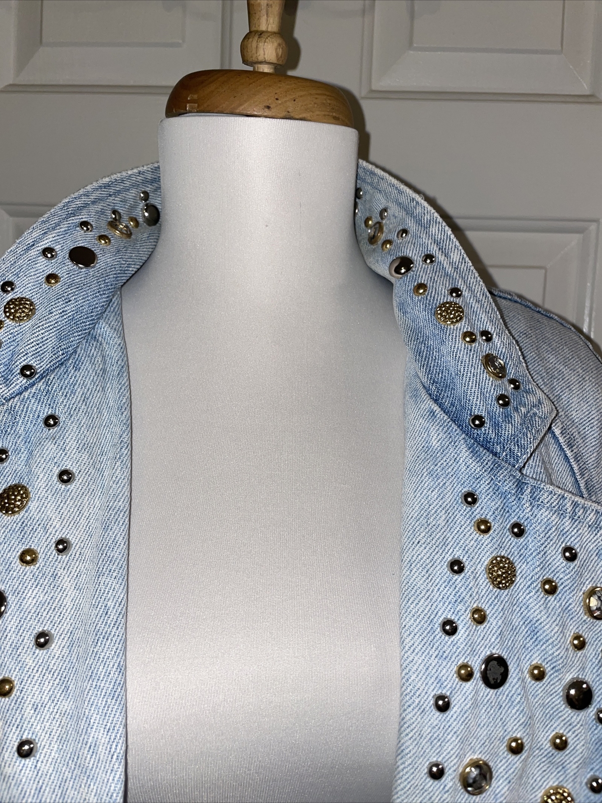Vintage Denim Jacket Light Blue Cotton Studded Western Rio Size Small