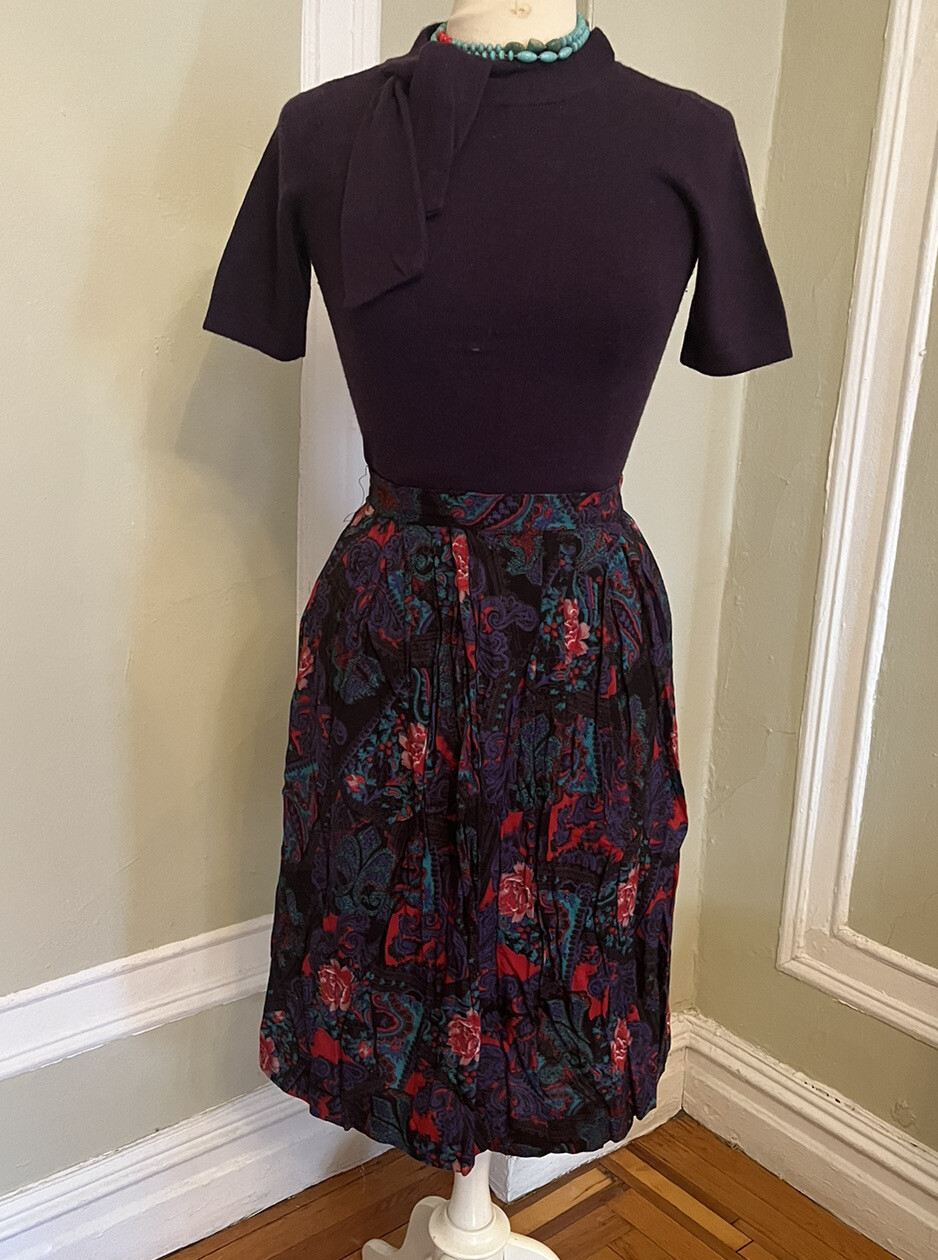 Vintage Paisley and Rose Pleated Skirt by Ms Interpret