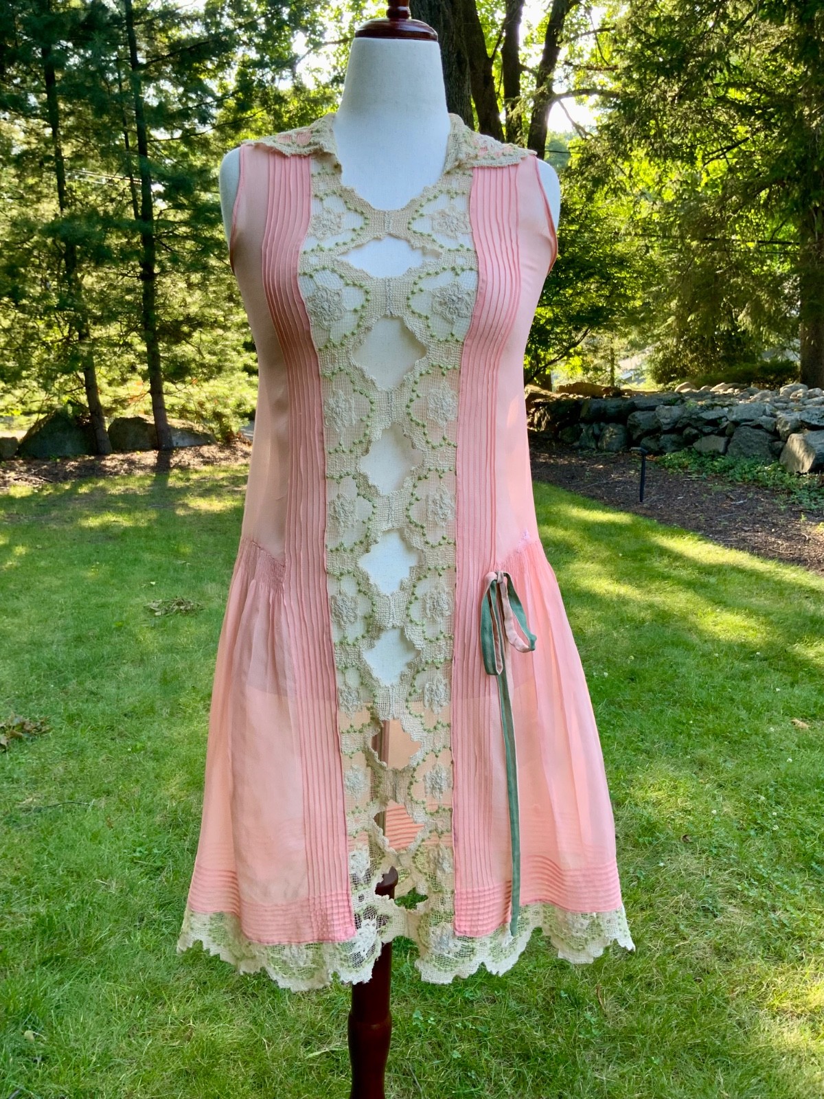 Rare 1920s Silk Chiffon Flapper Dress Art Deco Lace Dress Original Silk Slip Ant