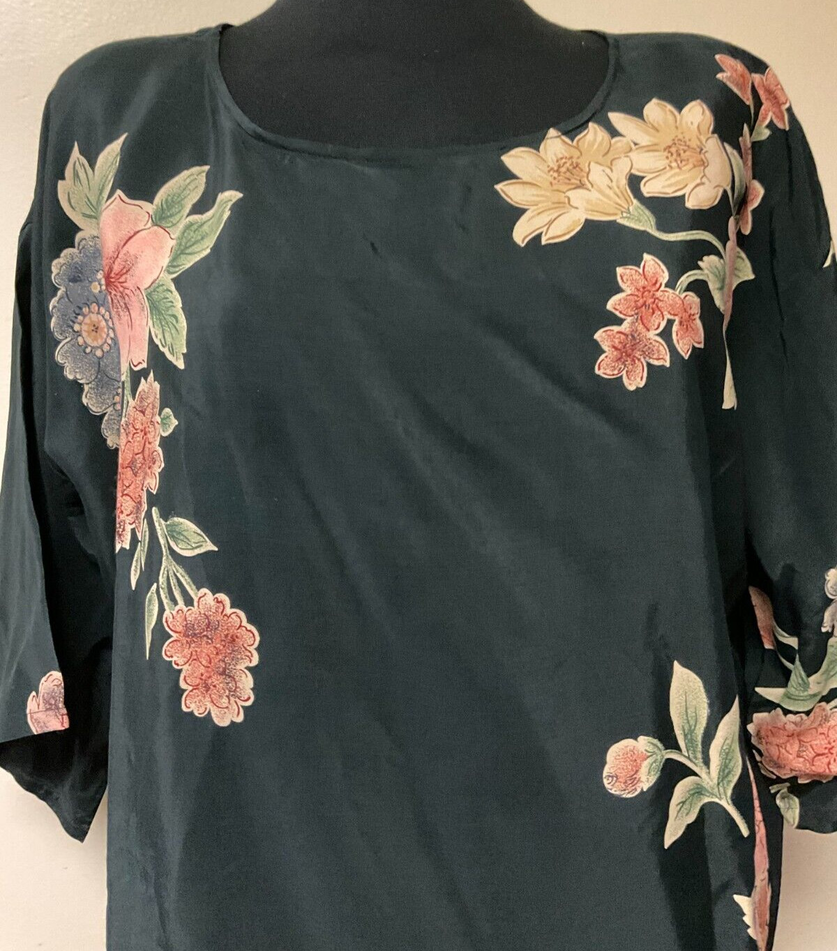 Vintage Black Floral Blouse One Size with Original Tags by Retro Vare (CL07)