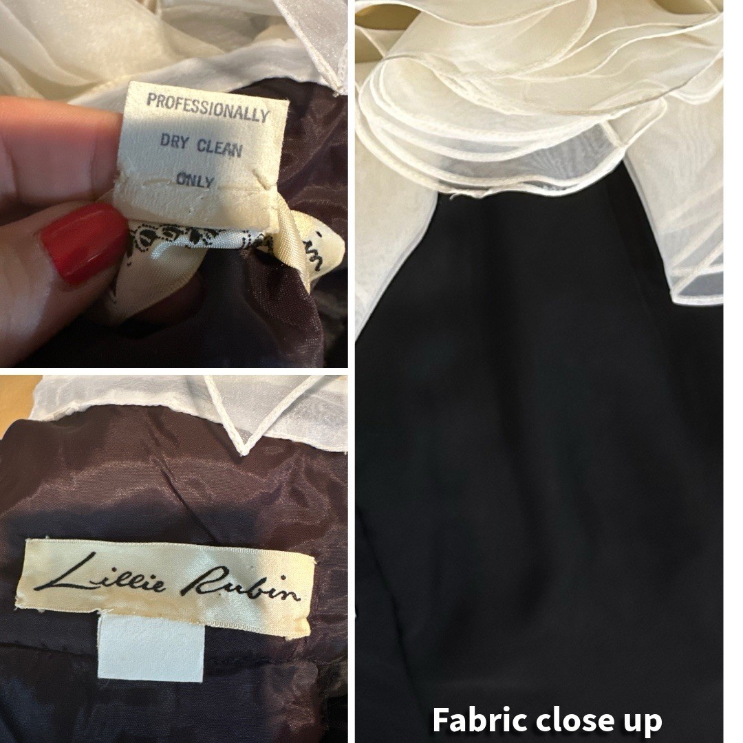 WOMEN’S VINTAGE 1980’S LILLIE RUBIN BLACK & CREAM HALTER FORMAL DRESS SZ S