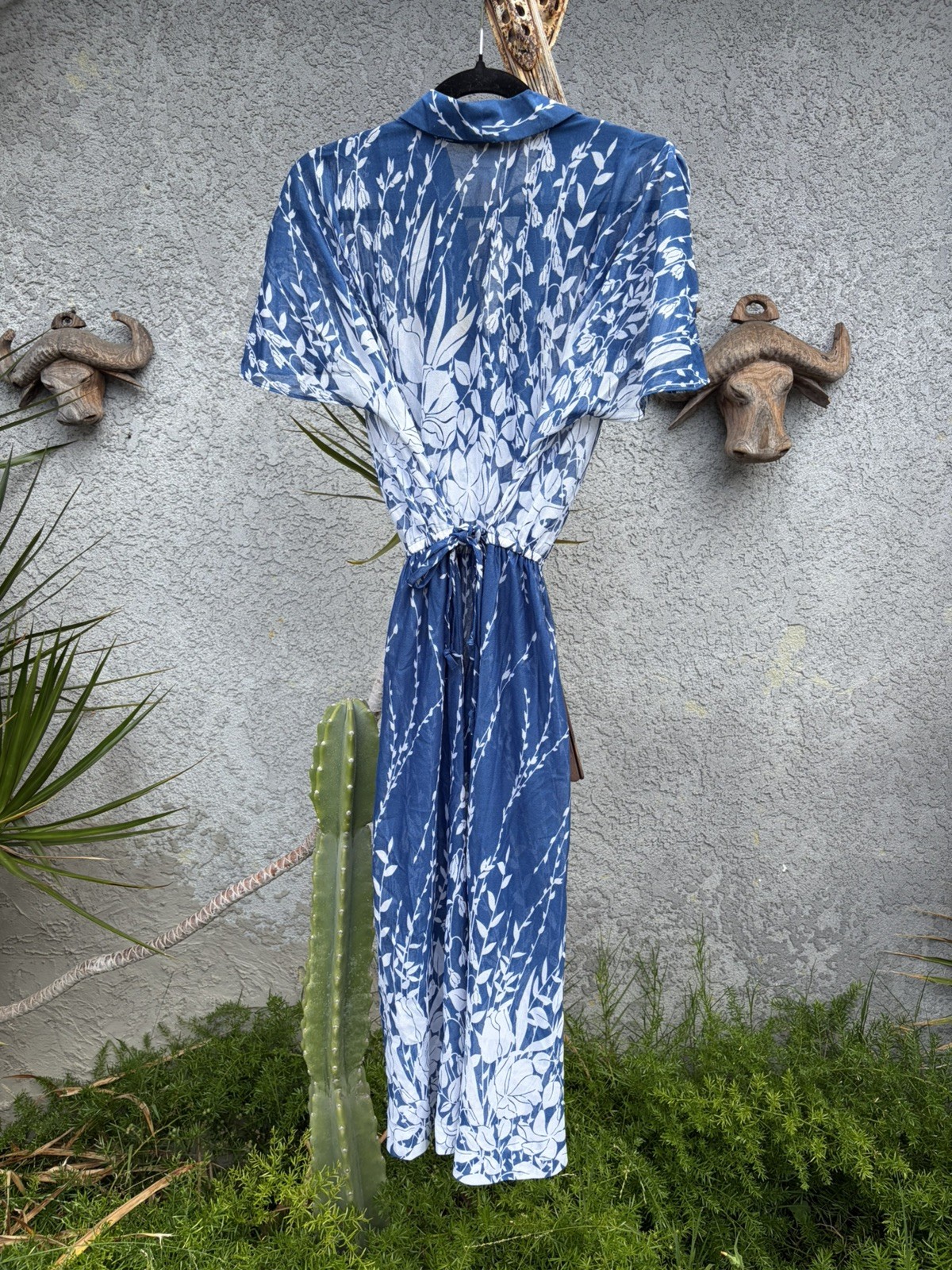 Vintage 1950s Sheer Blue / White | Day Dress | 1950s Floral Dress