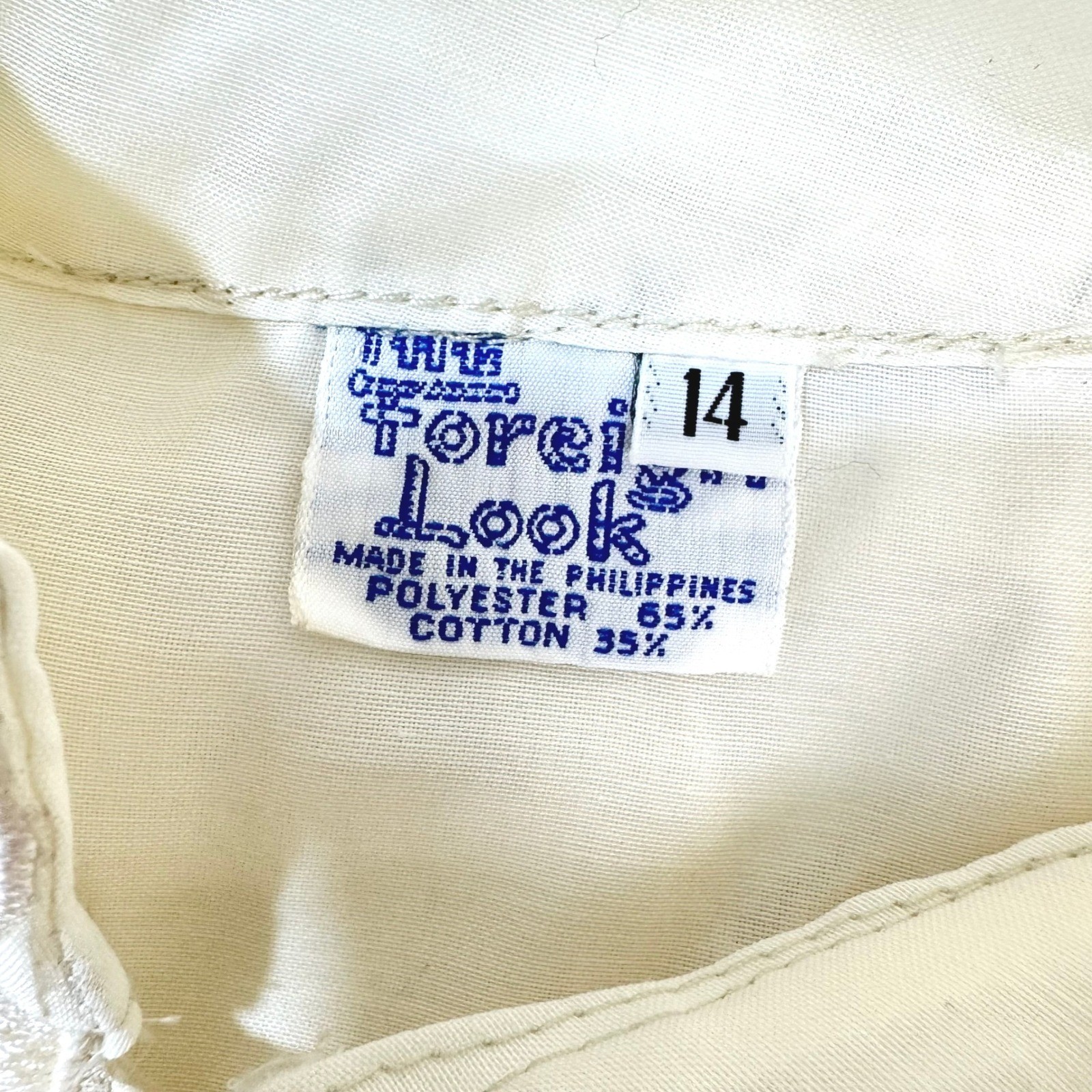 VTG Foreign Look Cream Floral Cutout 70s Retro Embroidered Blouse Top L Ivory