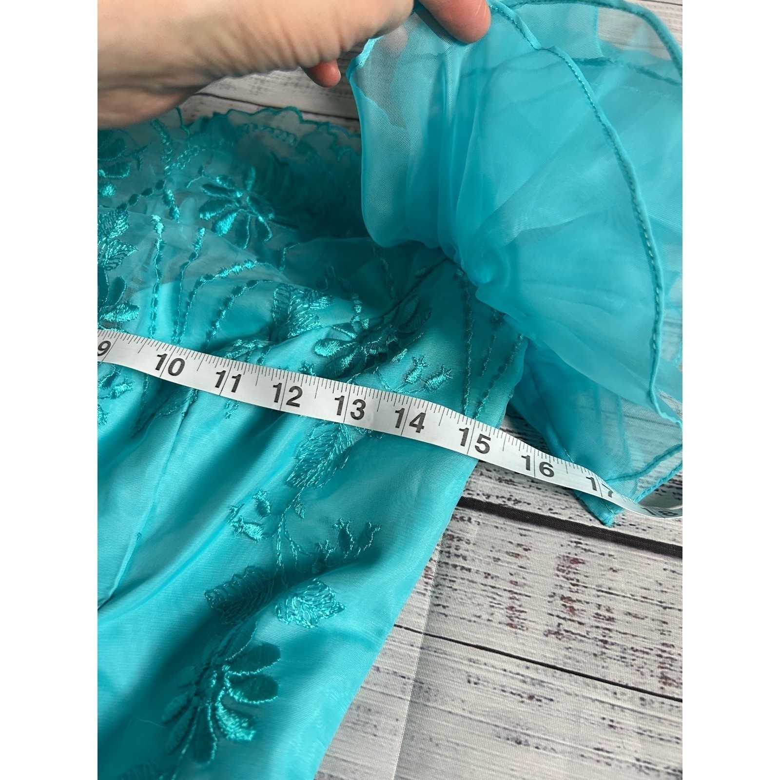 VTG Eve of Milady Formal Gown Bridesmaid Turquoise Embroidered Chiffon ILGWU 10