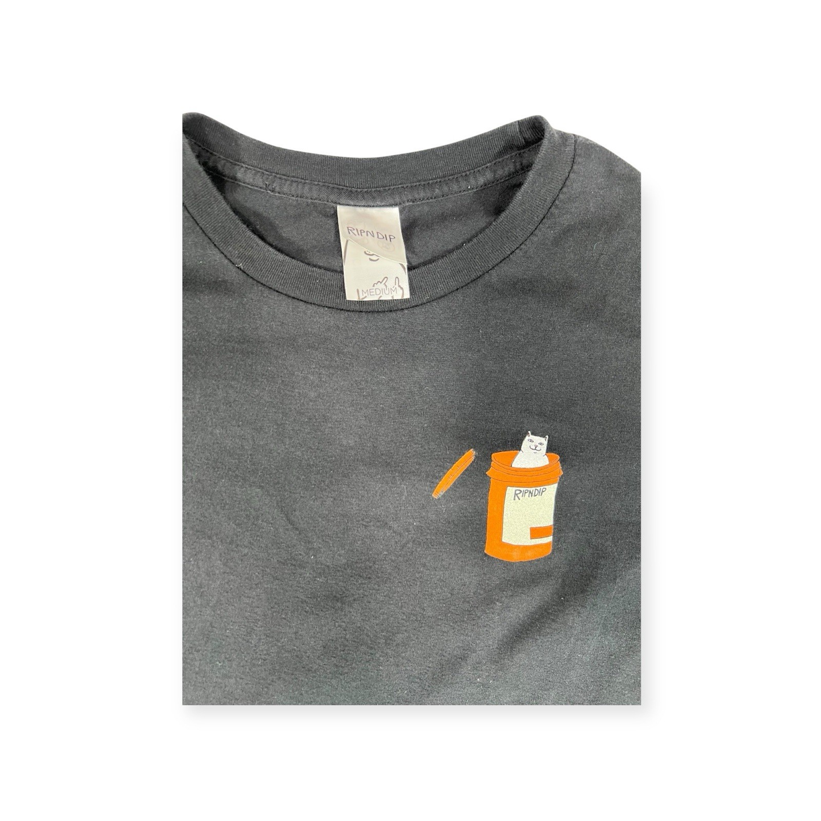 VTG RIPNDIP M COTTON WOMENS T-SHIRT CAT PILL BOTTLE NARCOTICS DRUGS SKATER TEE