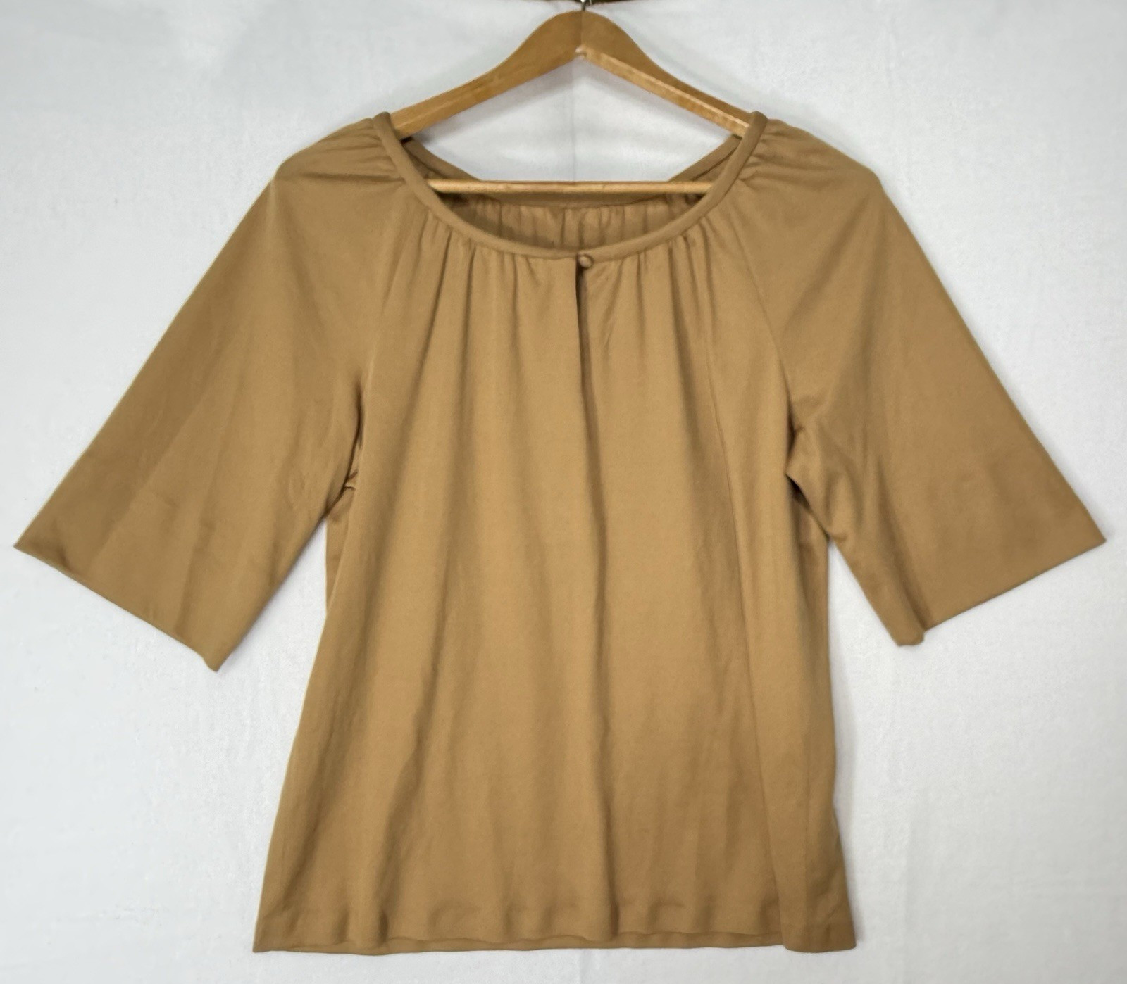 Women’s Polyester Handmade Mustard Yellow Top Vintage 70s Medium Short Sleeve