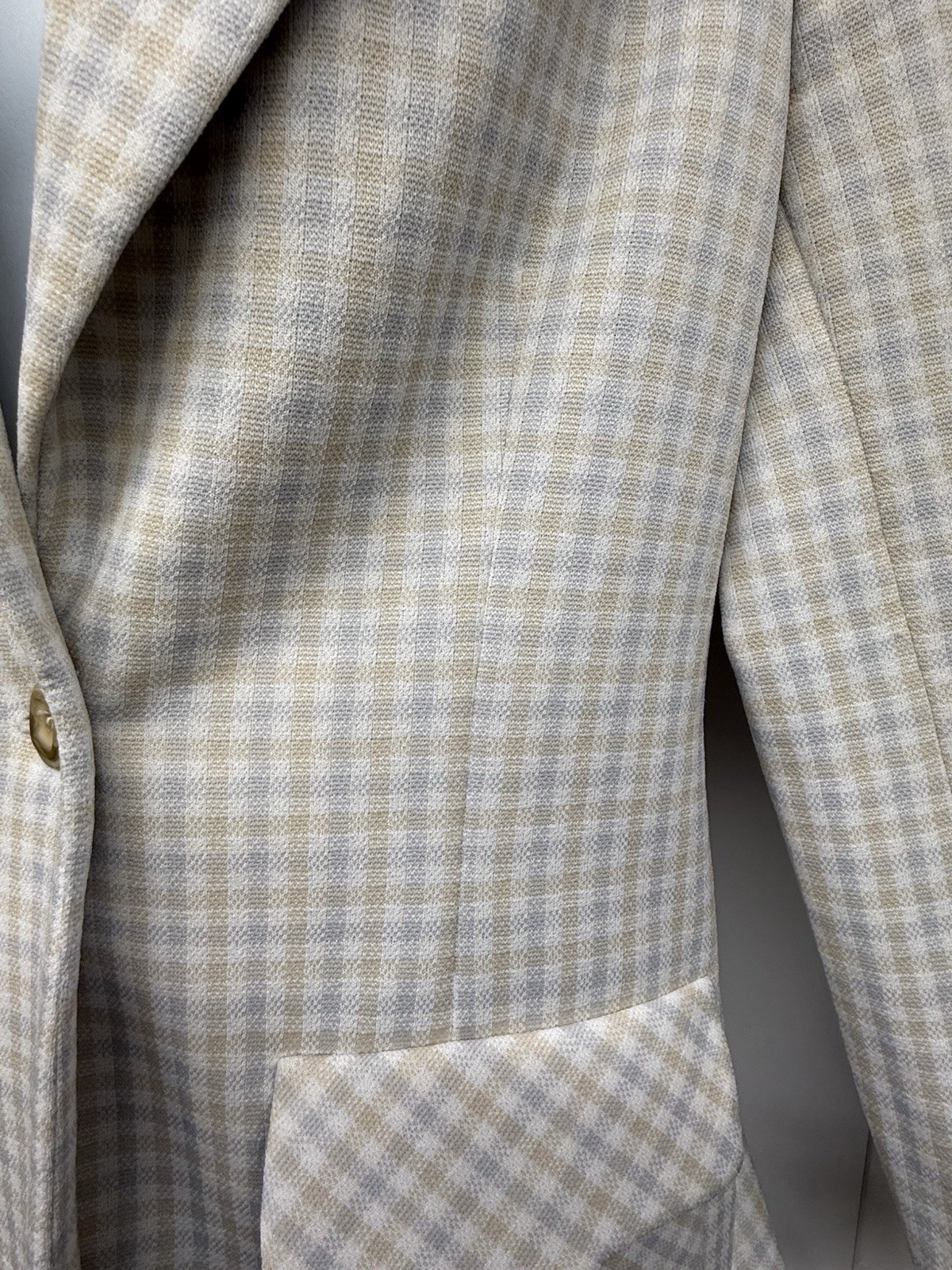 VTG Rhodes Woman’s Leasure Suit, Size Small, Plaid Gray White Beige 2 Piece Set