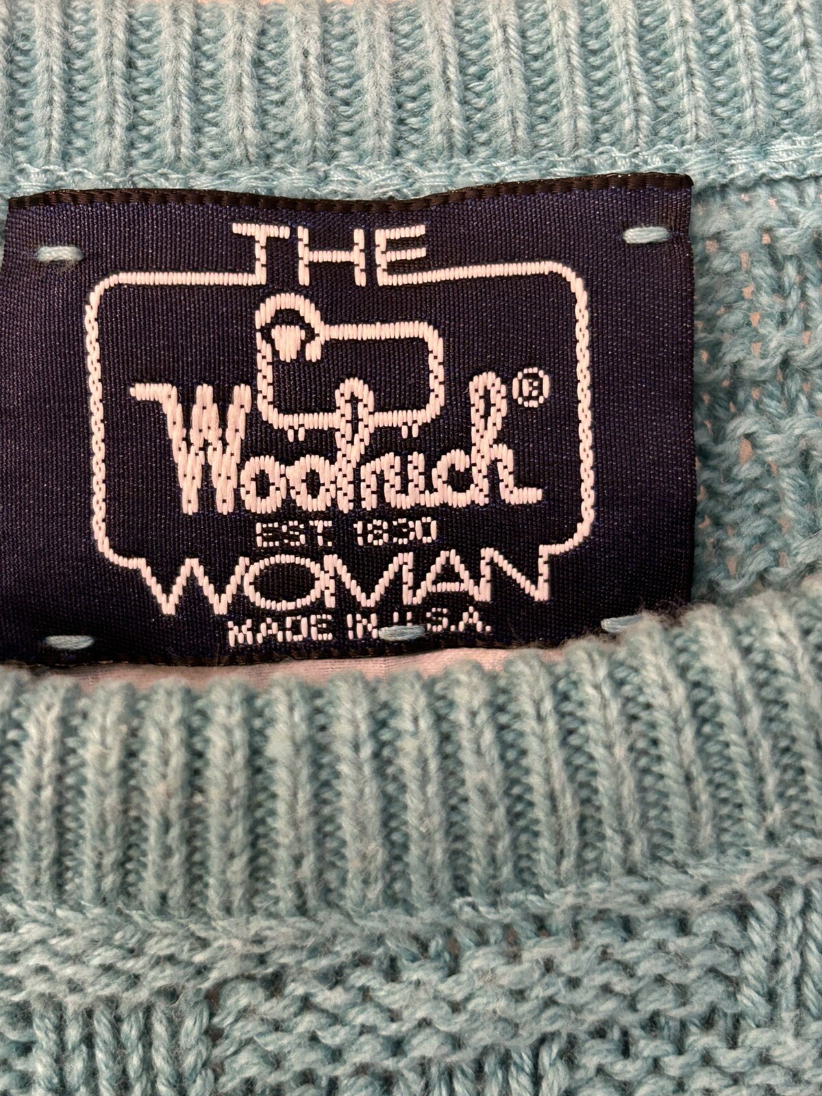 VTG 80’s Made In USA Woolrich Women’s Cotton Knit Sweater Basket Weave Crew neck