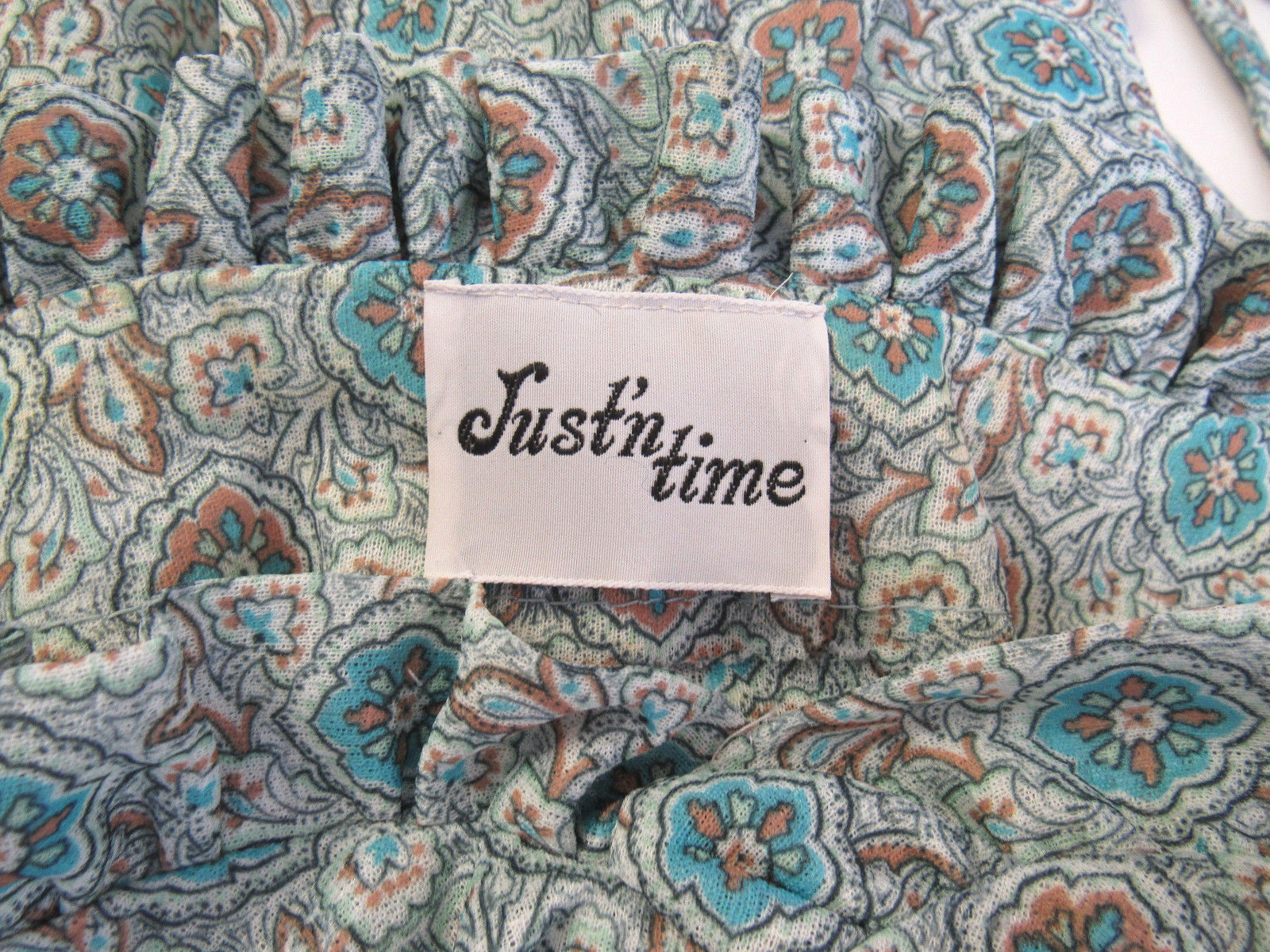 VINTAGE 1960s 70s MOD JUST’N TIME DRESS FLORAL PAISLEY BELT RUFFLE POLYESTER