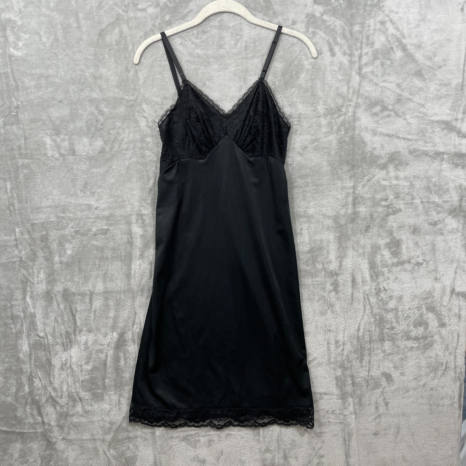 Vintage Vanity Fair Slip Dress Womens 38 S Black Lace Nylon Coquette Sexy Midi