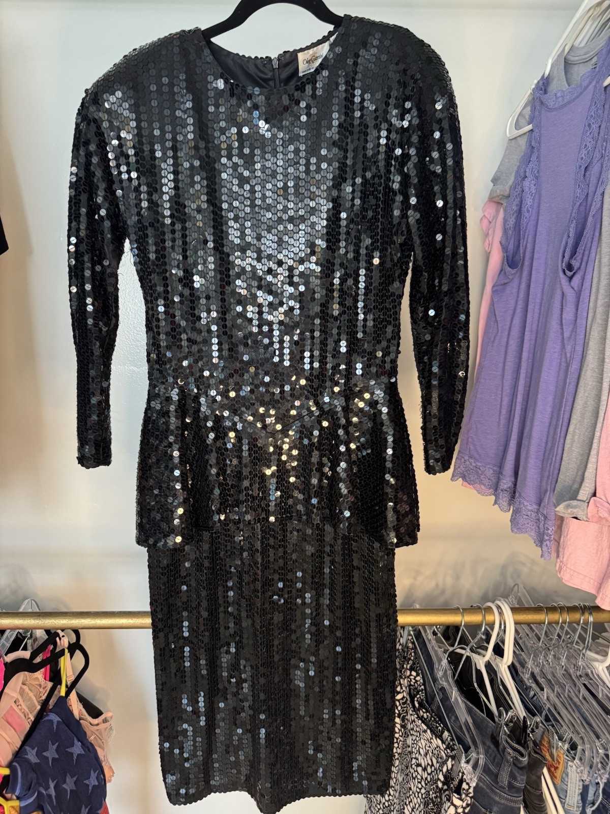 Vintage 80s Women’s Oleg Cassini Black Sequin Cocktail Dress Sz 12 See Descript.