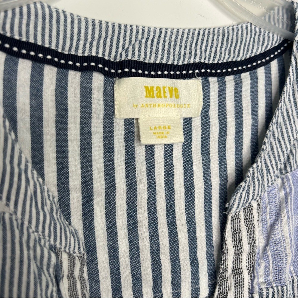 Anthropologie Maeve The Zoe Swing Blouse Blue Patchwork Oversized A29 Size L