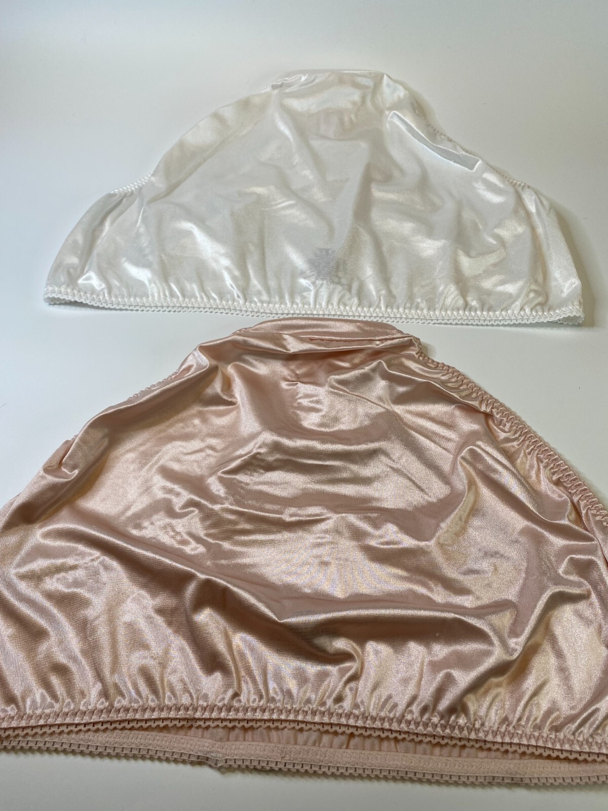 TWO VANITY FAIR Liquid NYLON PANTIES Size 5XL WHITE & PINK Shiny Second Skin 5X
