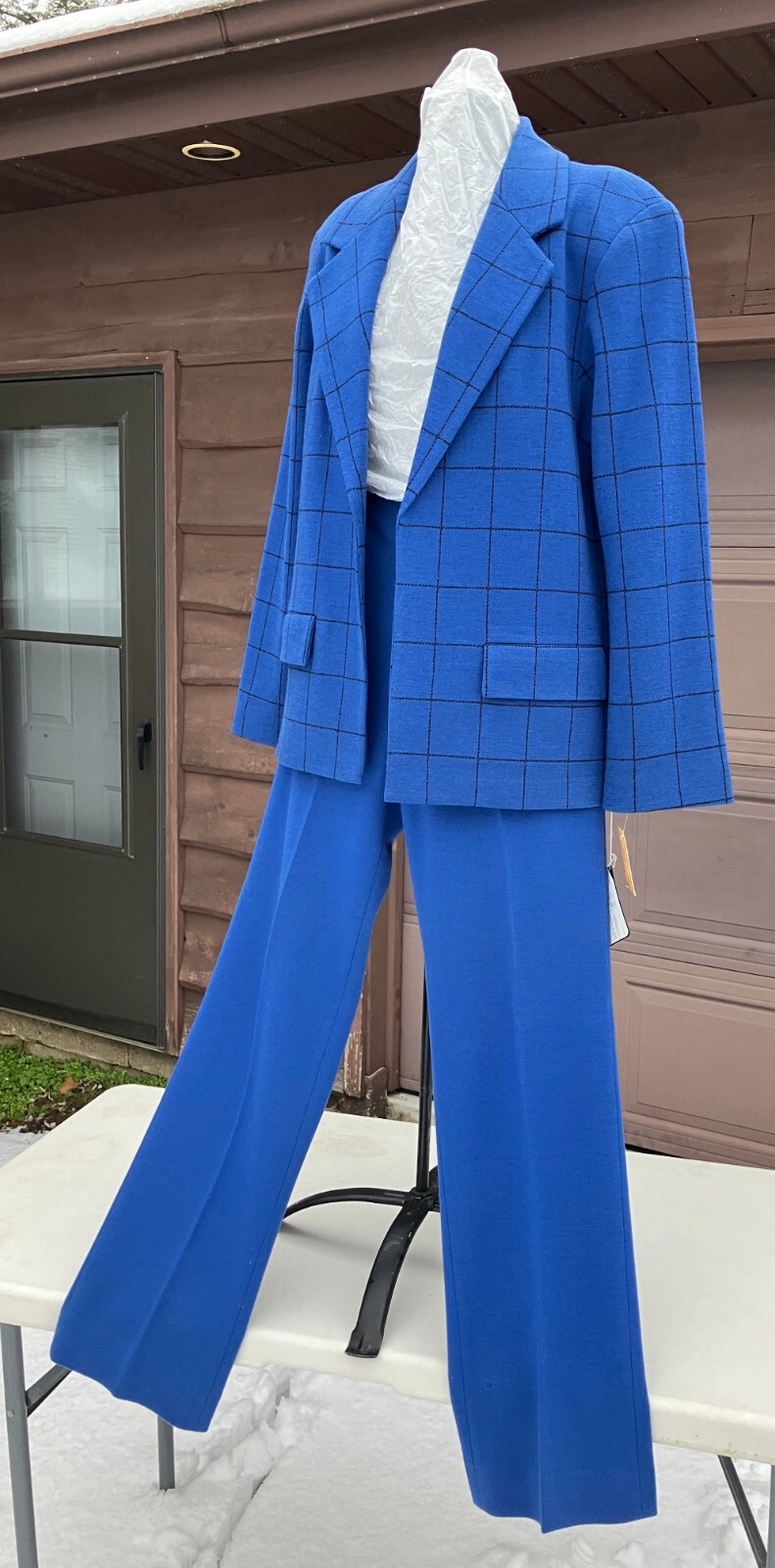 $310 orig NWT NOS sz 12 Bleyle suit pant jacket blue vintage virgin wool stretch