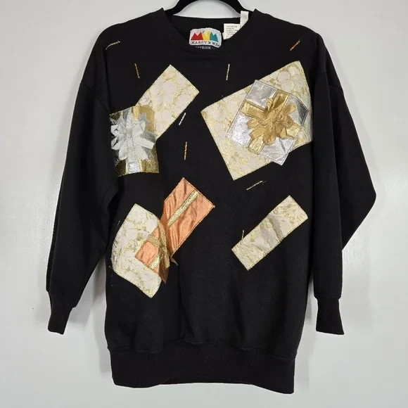 Vintage Marcy’N‎ Me Patrick Lee Black Bow Gift Holiday Crewneck Sweatshirt Small