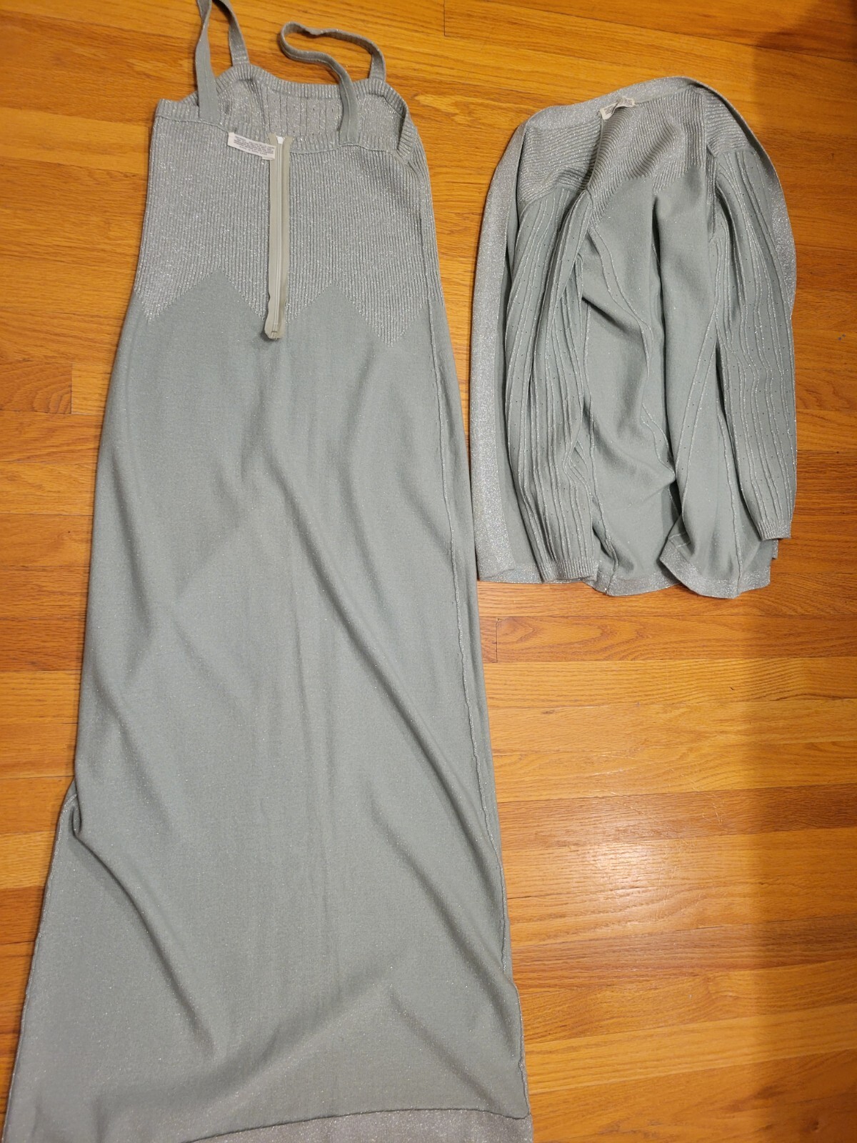 70’s VTG 2pc Wool & Metallic Yarn Knit Maxi Dress & Cover SzMed Unbranded