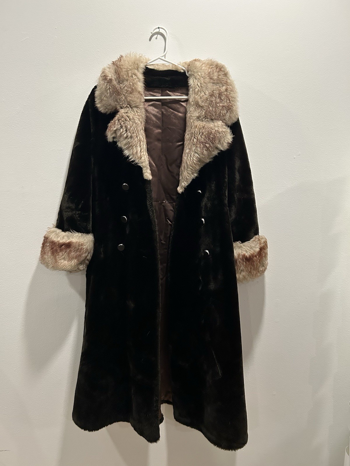 Vintage Borgana Full Length Black Fur Coat La Vogue USA 60s 70s Swing A-Line