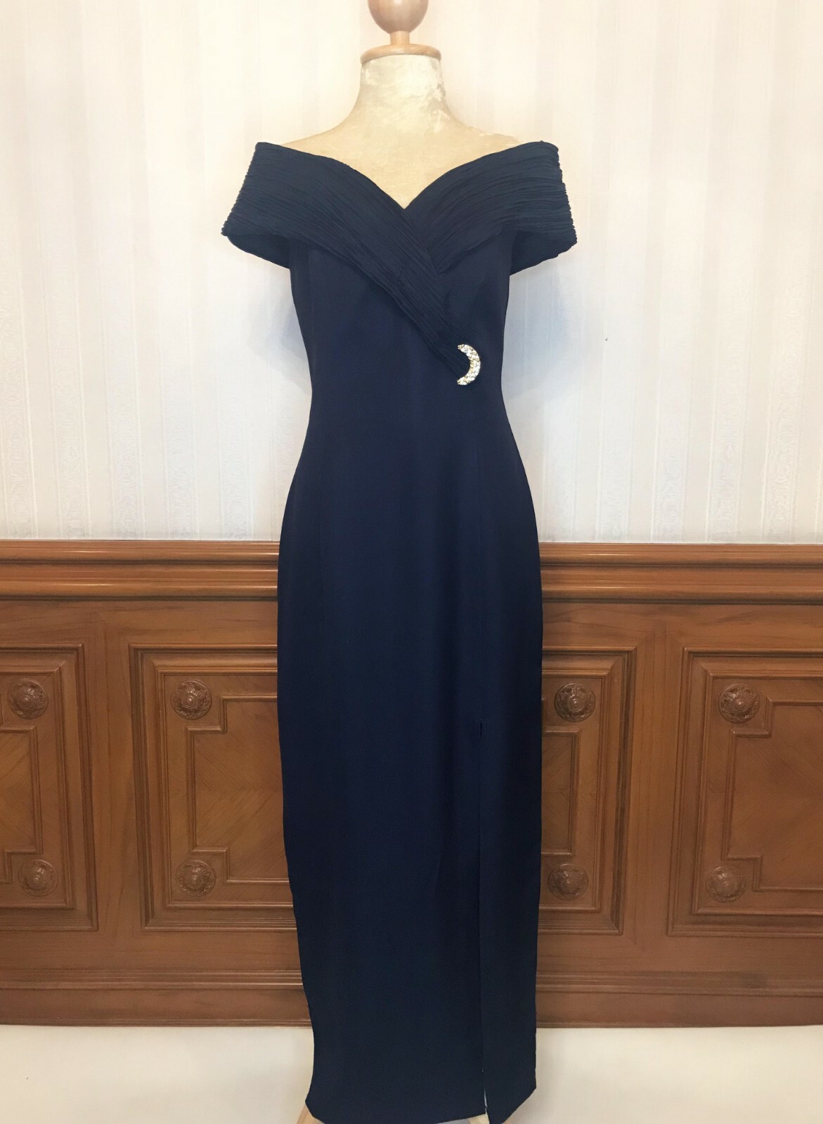 Vintage Nu Mode Prom Party Formal Dress Gown Navy Blue 7/8 Sz Canada