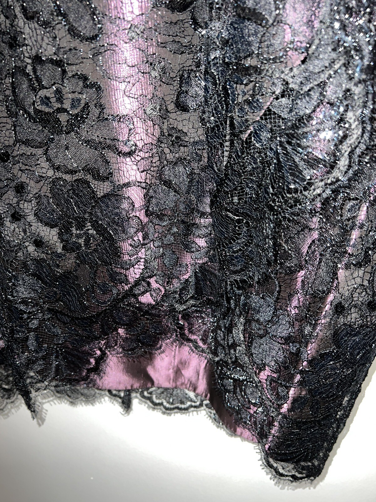 Vintage Rina di Montella Black Lace iridescent Purple Evening Gown Dress 4