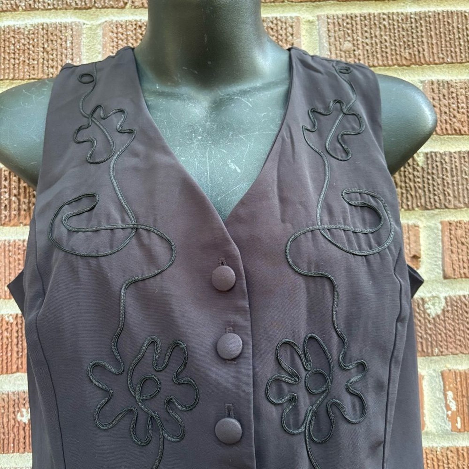 Vintage Nu Oz Bodycon Back zipper Faux Vest Back tie Black Jumpsuit USA Sz 9-10