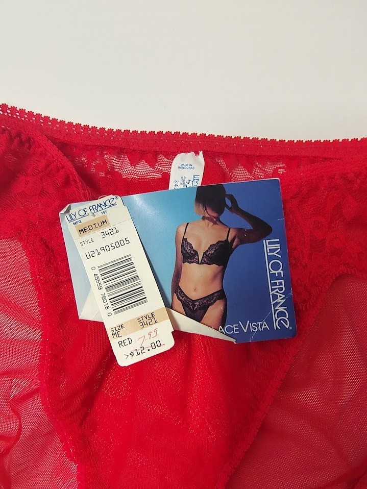 VINTAGE LILY OF FRANCE SHEER HIGH CUT PANTY Lace Delores Size Medium NOS Red