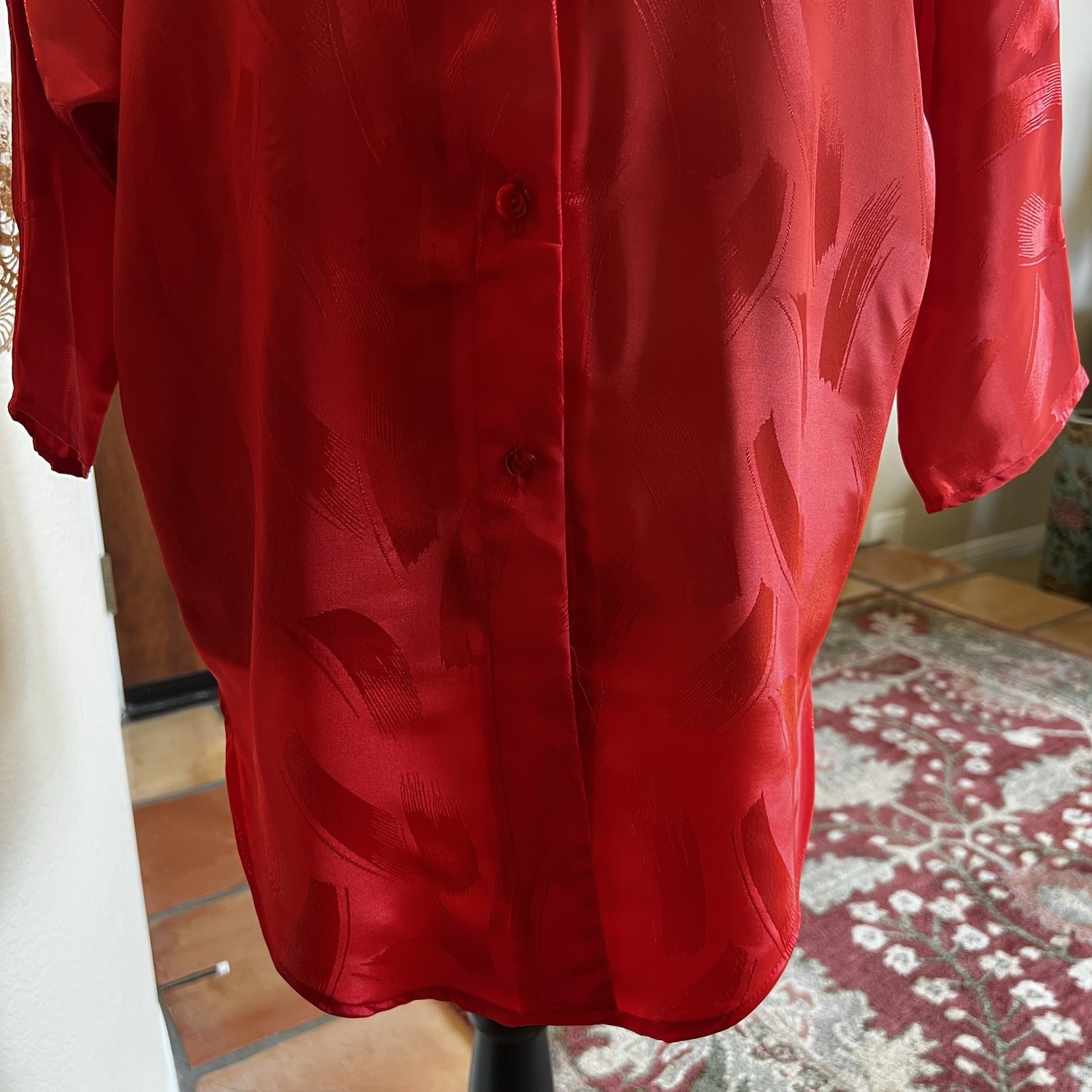 1970s Vintage Lori Of California Red Top Button Down Blouse Size L