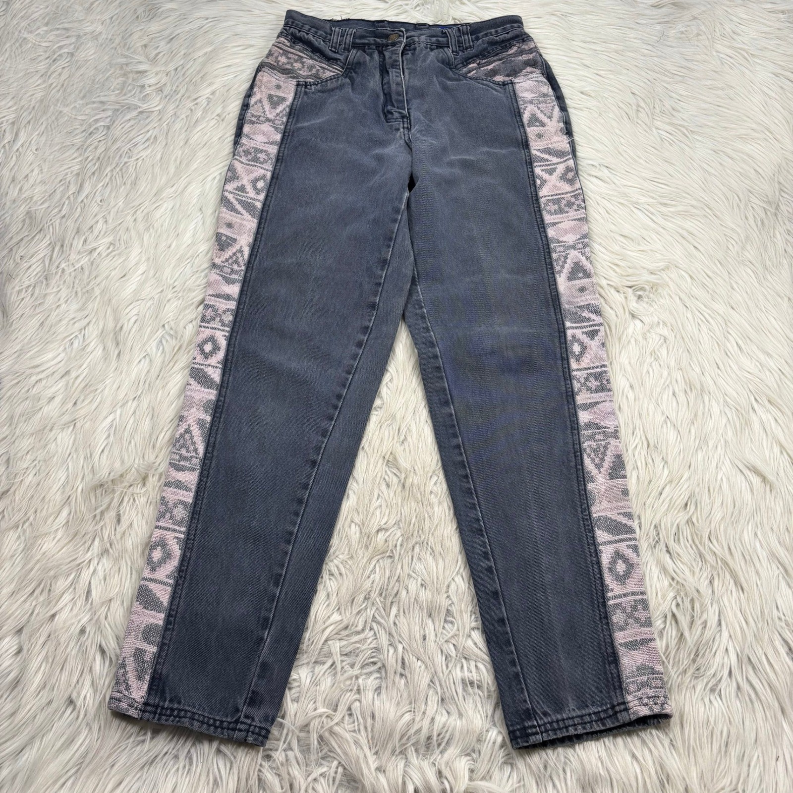 Vintage 90’s LA Blues Women’s 27 Gray Navaho Blanket Side Stripe Tapered Jeans
