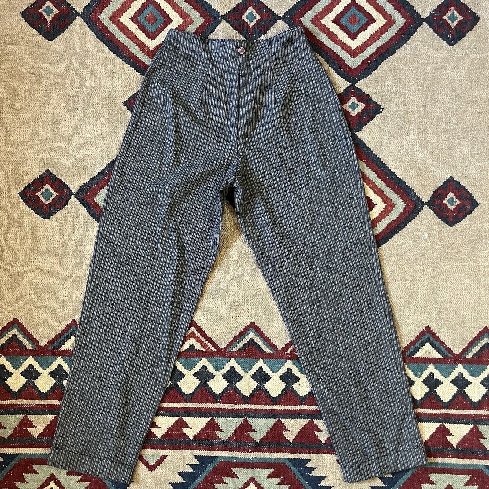 Vintage 80s Wrapper Pants Women’s 7/8 Gray Striped USA Made Trousers
