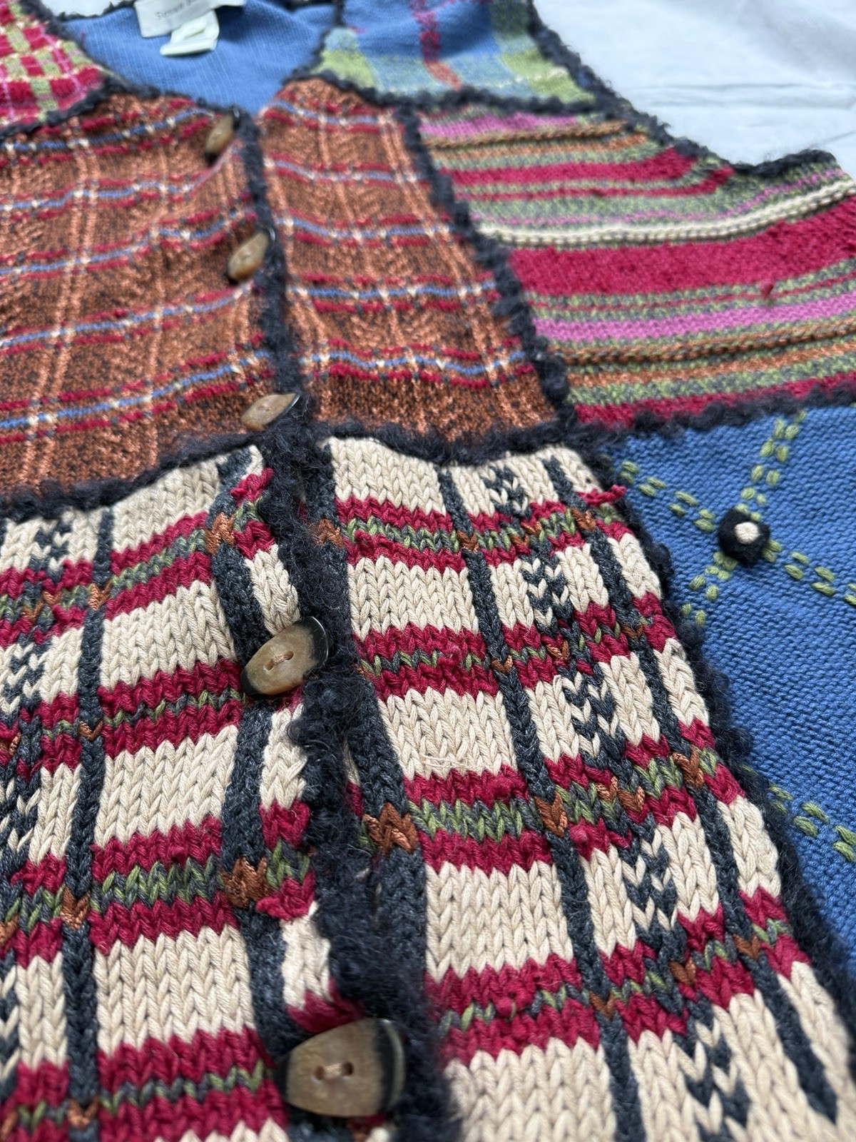 Susan Bristol Vintage 90s Y2K Patchwork Knit Vest Tank Size XL Cottage Core EUC